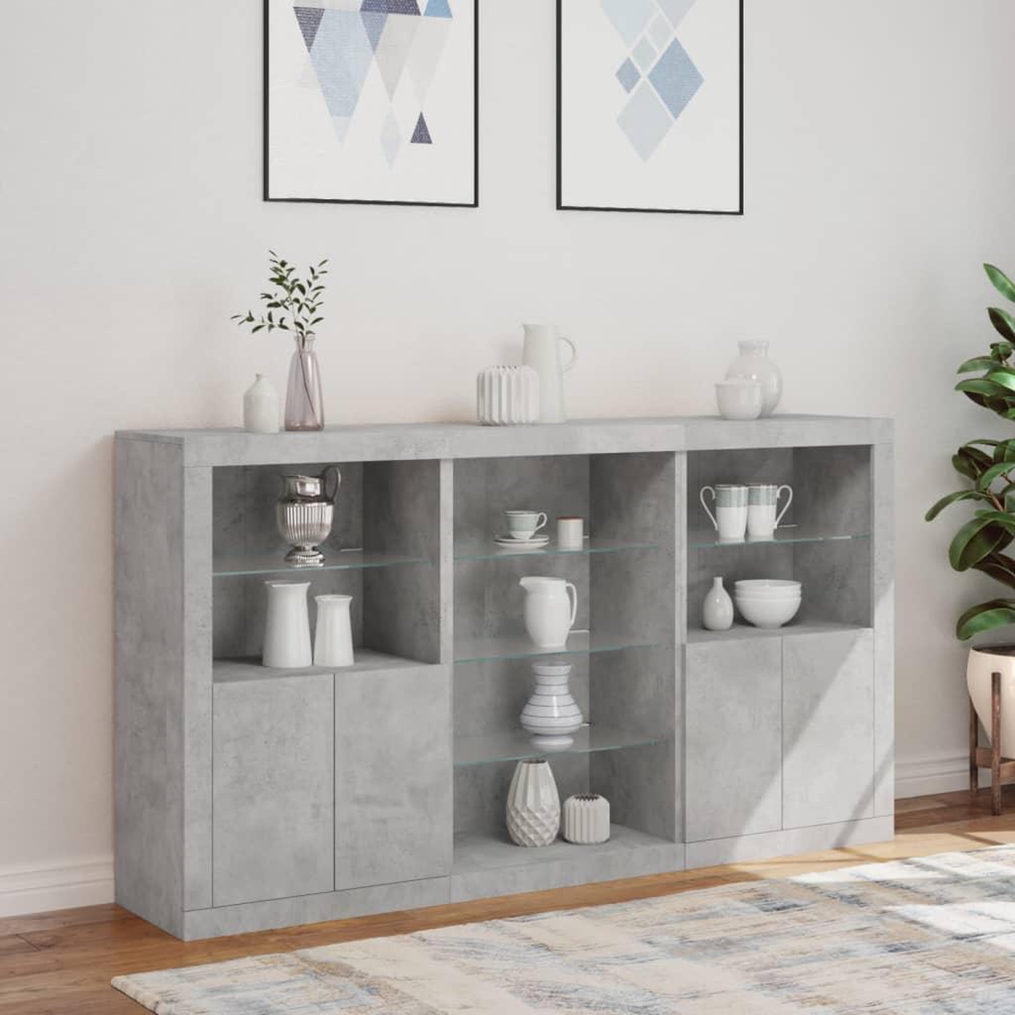 Voir la diapositive 4 : VIDAXL Buffet avec lumieres LED gris beton 181,5x37x100 cm