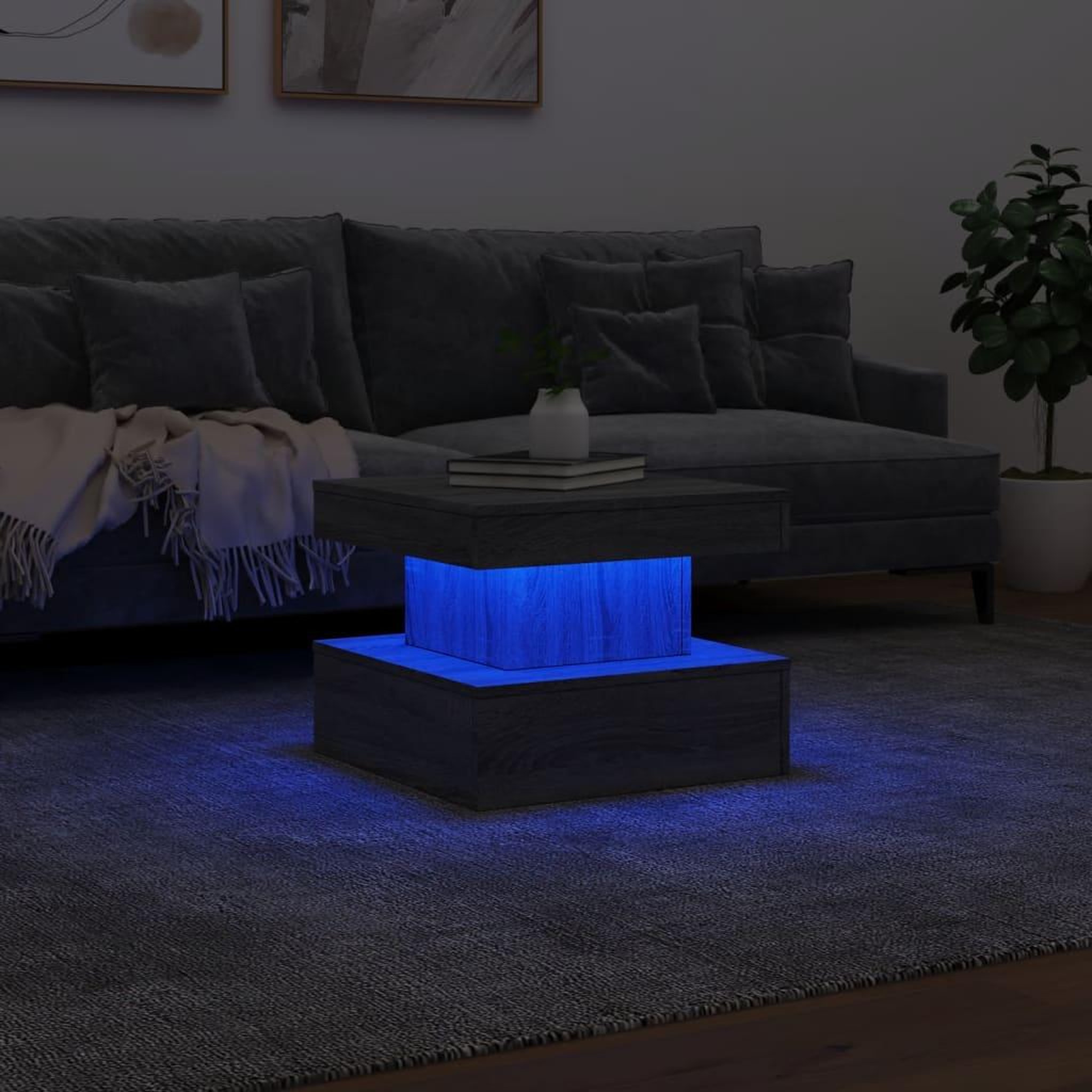 Voir la diapositive 5 : VIDAXL Table basse avec lumieres LED sonoma gris 50x50x40 cm