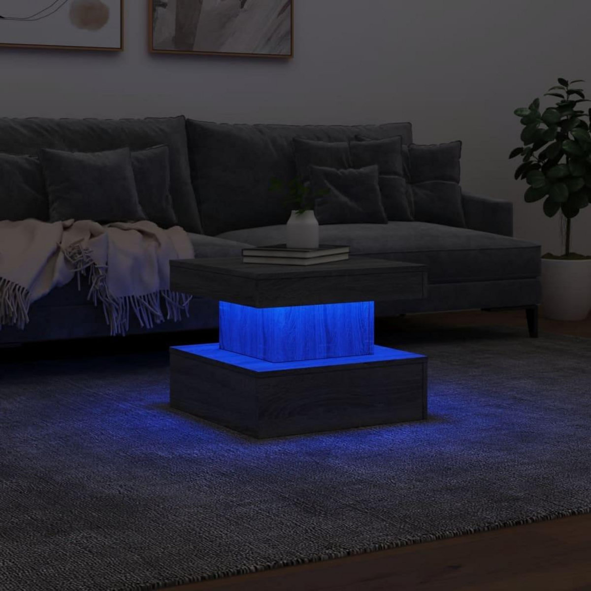 VIDAXL Table basse avec lumieres LED sonoma gris 50x50x40 cm