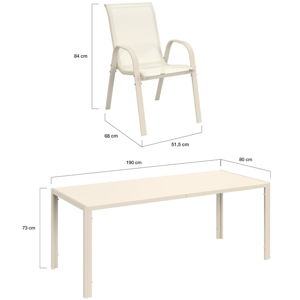 ID MARKET Salon de jardin MADRID table 190 cm et 8 chaises empilables beige