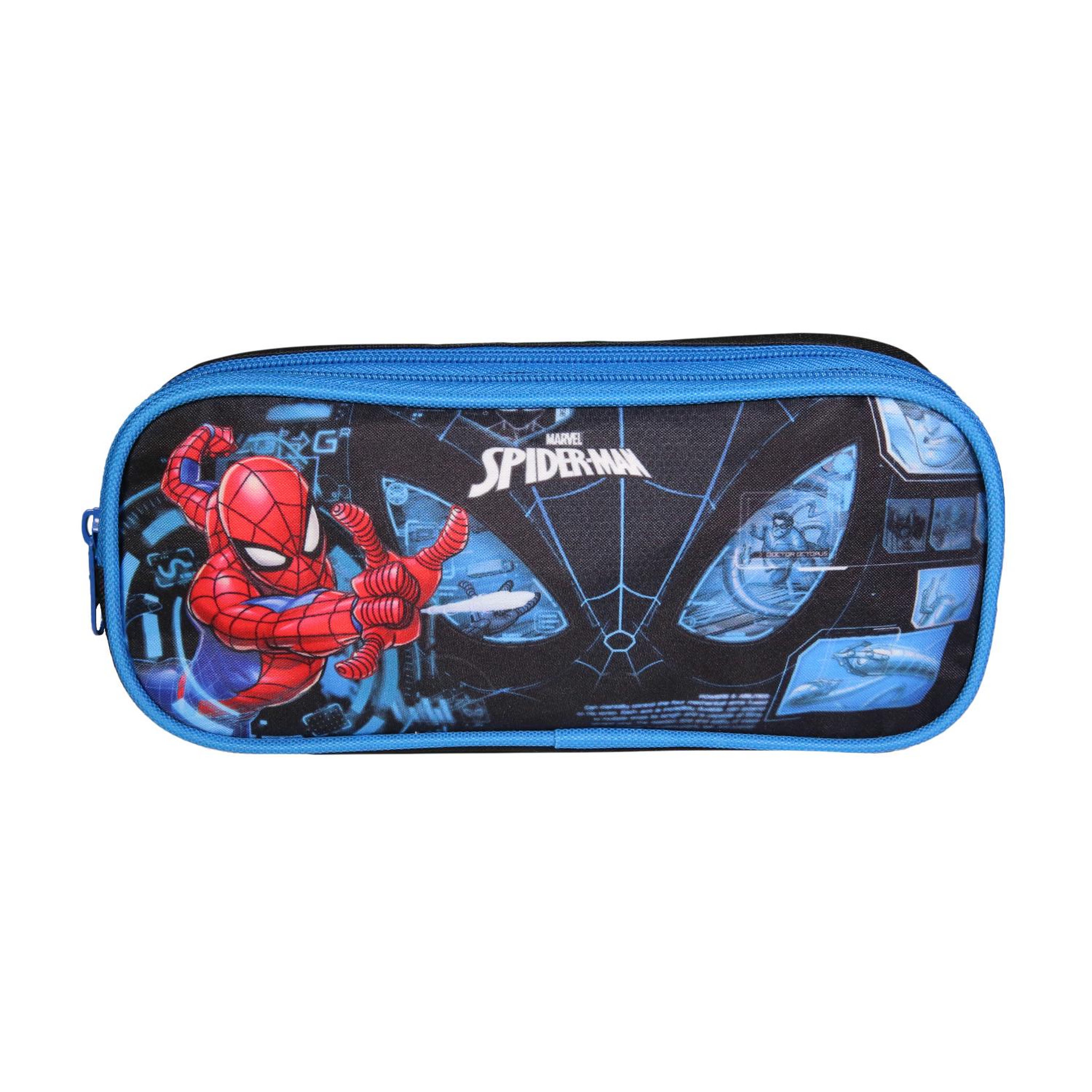 Voir la diapositive 1 : Bagtrotter BAGTROTTER  Trousse scolaire 2 compartiments Spiderman Bleu