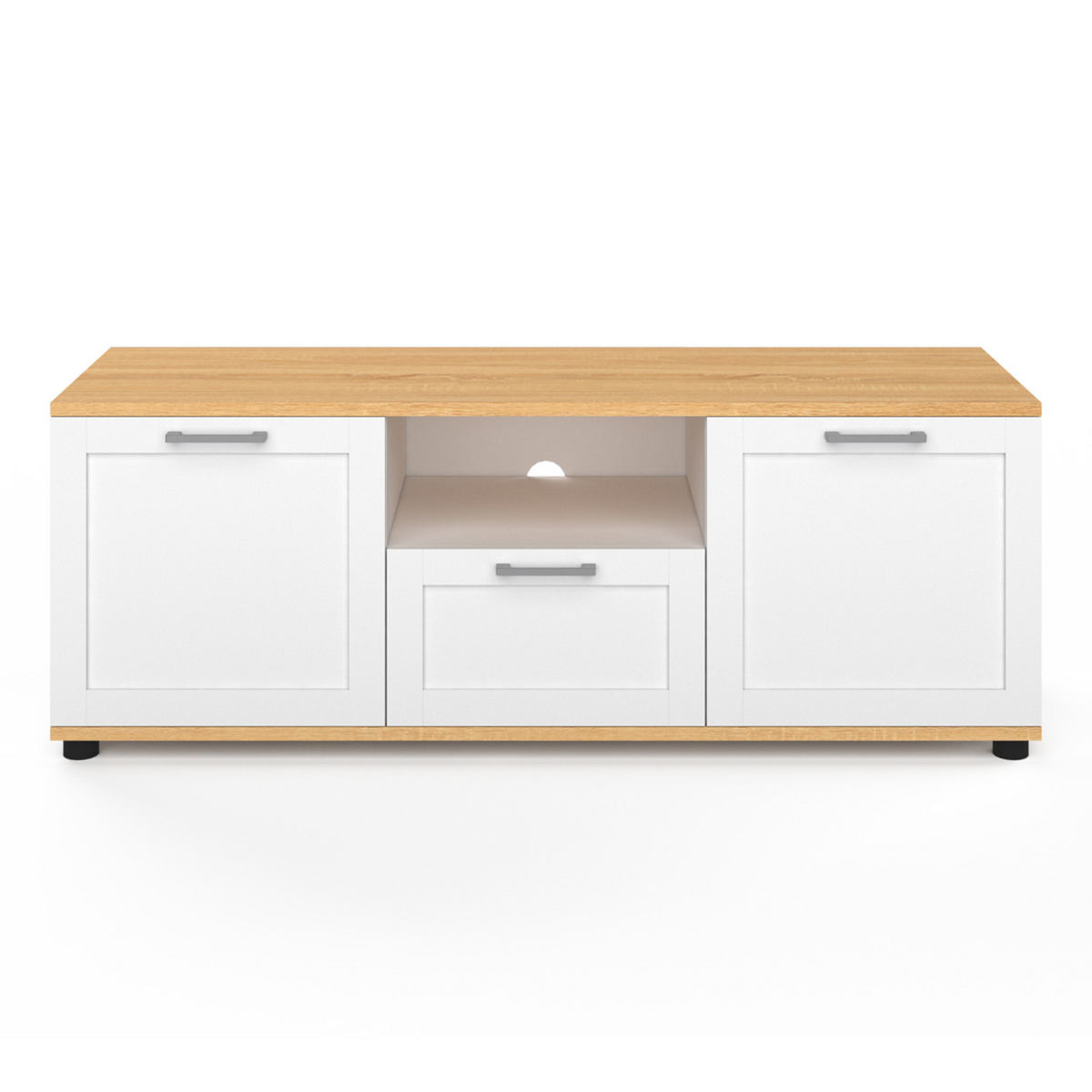 ID MARKET Meuble TV 110 cm VITO avec tiroir et niche blanc et bois