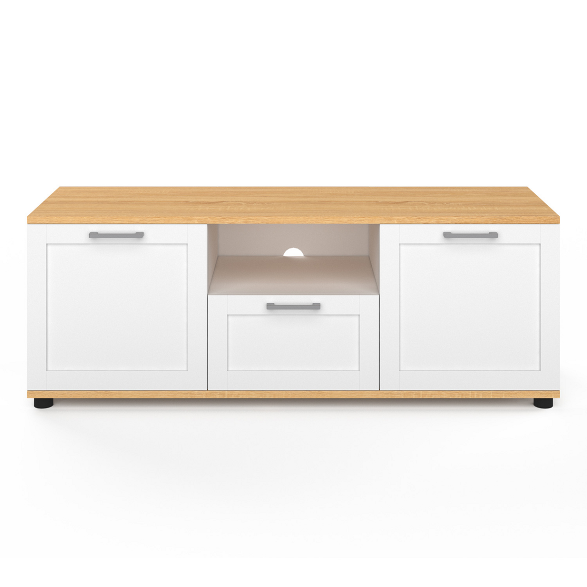 ID MARKET Meuble TV 110 cm VITO avec tiroir et niche blanc et bois