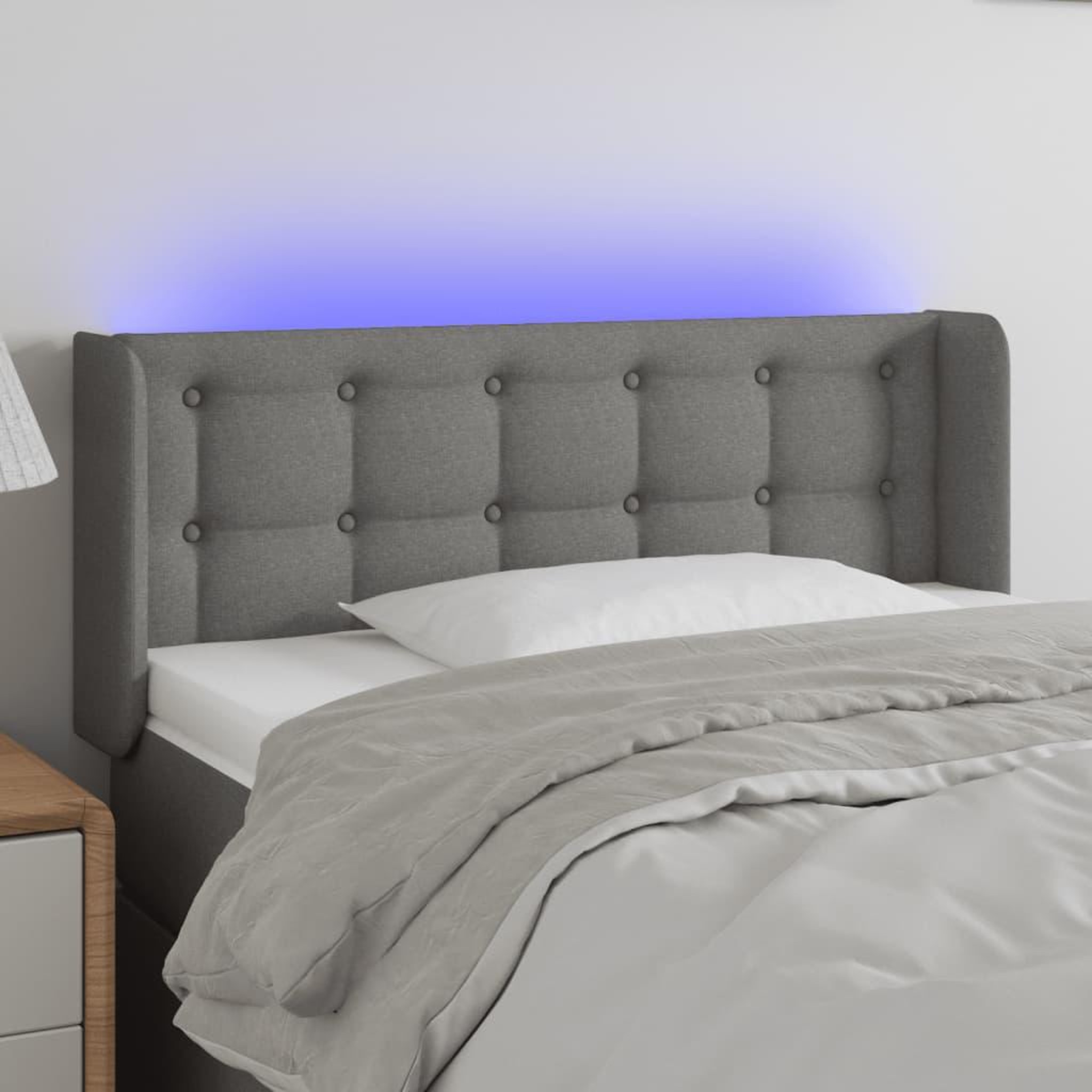Voir la diapositive 1 : VIDAXL Tete de lit a LED Gris fonce 93x16x78/88 cm Tissu