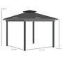 Voir la diapositive 3 : OUTSUNNY Pavillon de jardin tonnelle rigide dim. 3,6L x 3l x 2,78H m rideaux latéraux anti-UV structure gris toit polycarbonate noir