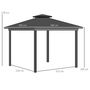 Voir la diapositive 3 : OUTSUNNY Pavillon de jardin tonnelle rigide dim. 3,6L x 3l x 2,78H m rideaux latéraux anti-UV structure gris toit polycarbonate noir