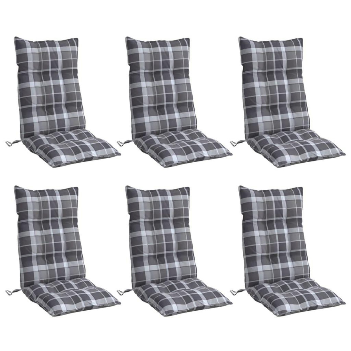 VIDAXL Coussins de chaise a dossier haut lot de 6 motif carreaux gris