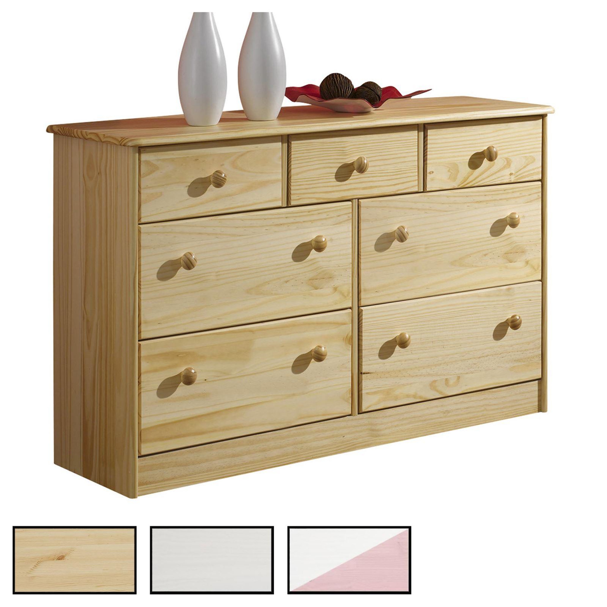 IDIMEX Commode en pin rondo, 3+4 tiroirs. Coloris disponibles : Blanc