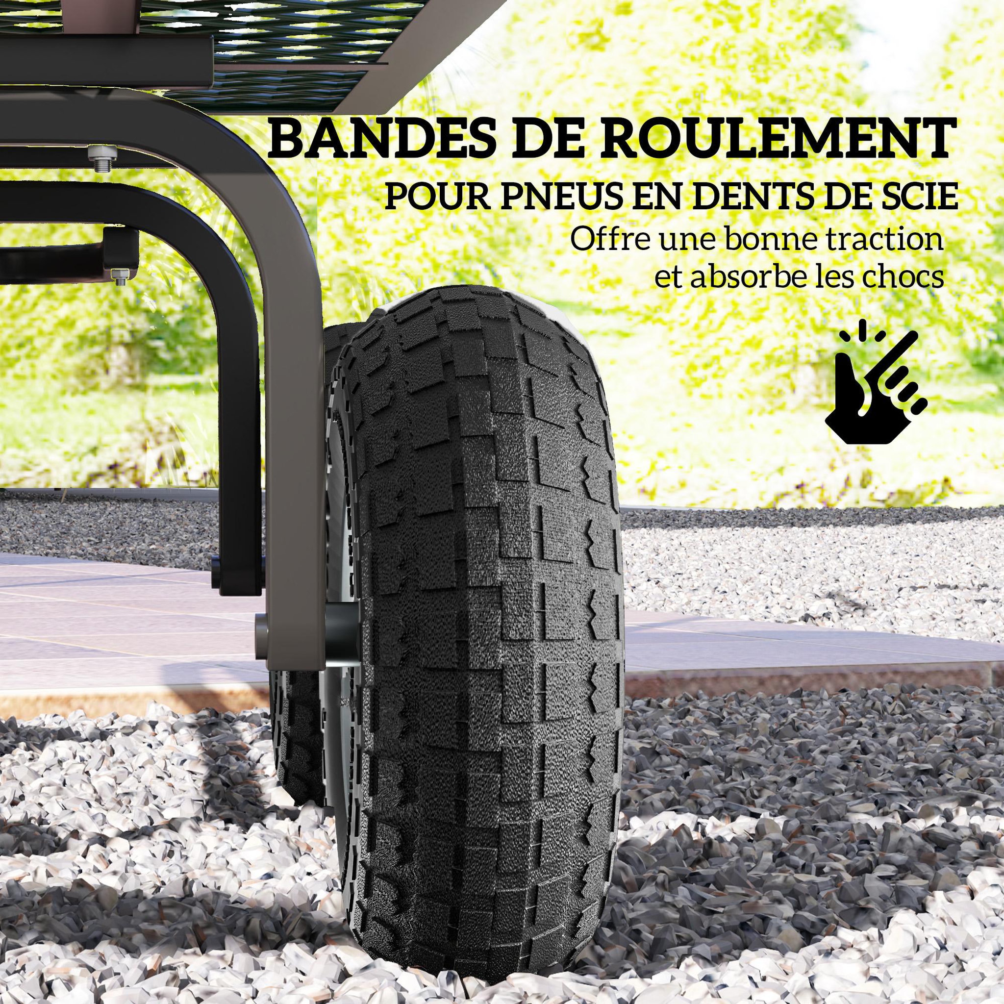 Voir la diapositive 3 : OUTSUNNY Lot de 2 roues pneus de remplacement dia. 255 mm alésage 16 mm moyeu métal caoutchouc