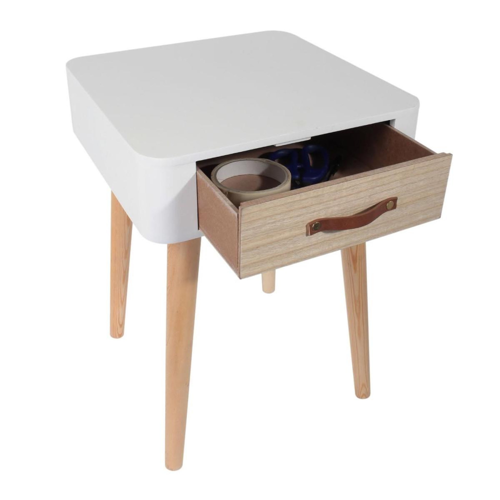 Voir la diapositive 6 : The Home Deco Factory Table de chevet 1 tiroir  pueda  48cm blanc