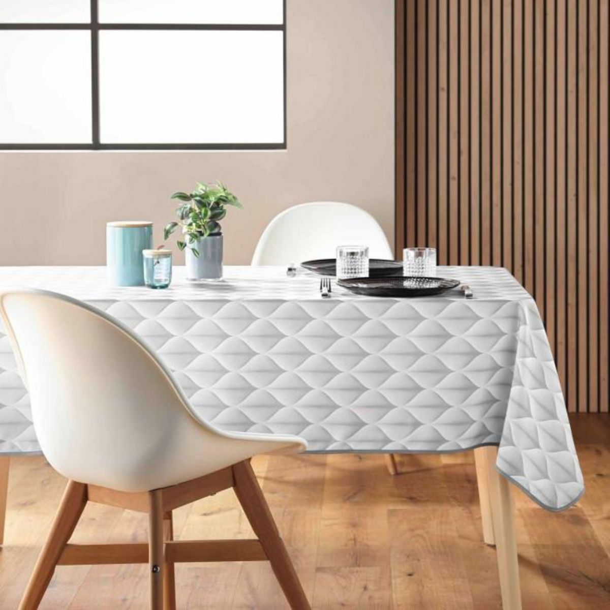 Paris Prix Nappe Antitache Imprimé  Kalini  150x240cm Gris