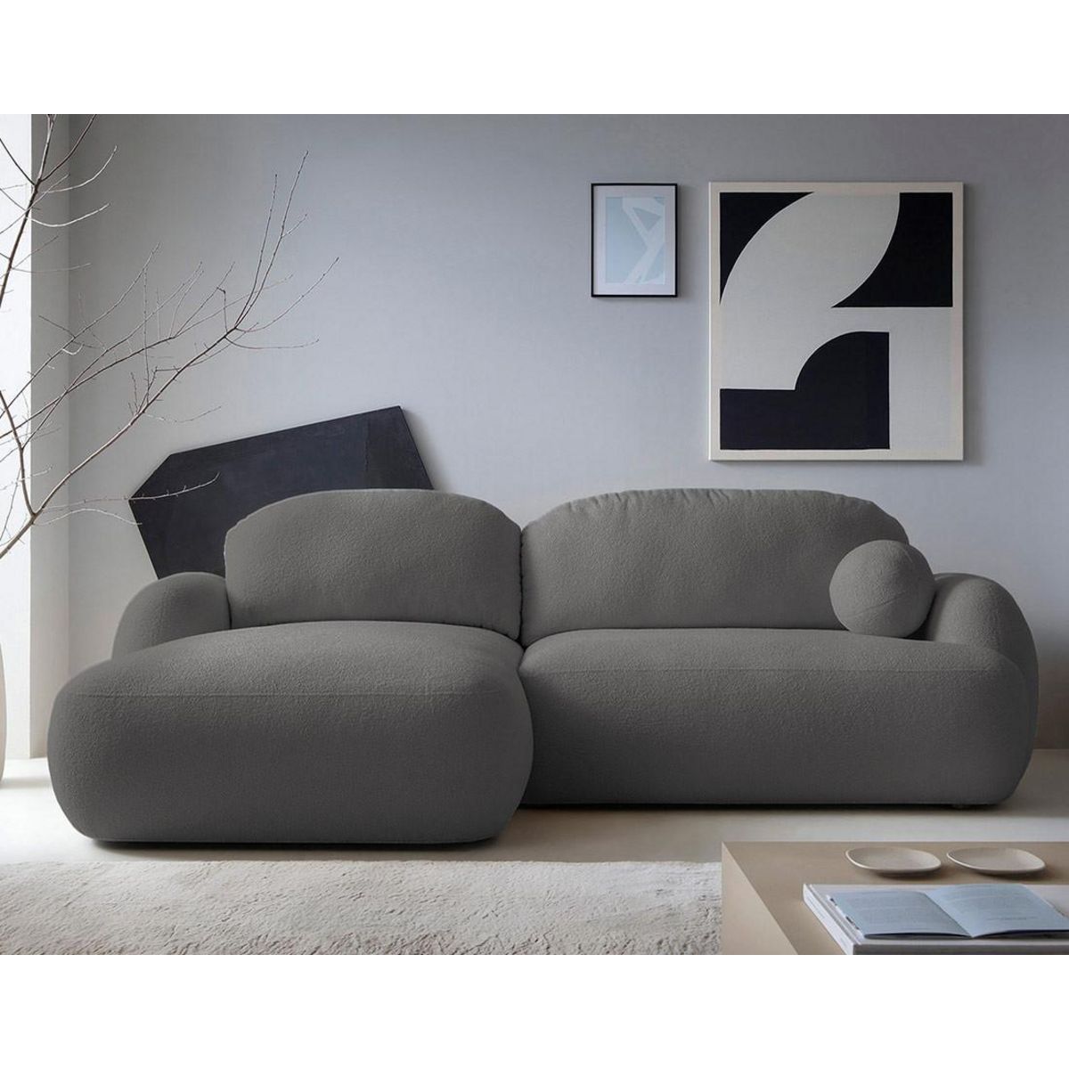 BEST MOBILIER Berenice - canapé d'angle gauche 4 places convertible avec coffre en tissu bouclette