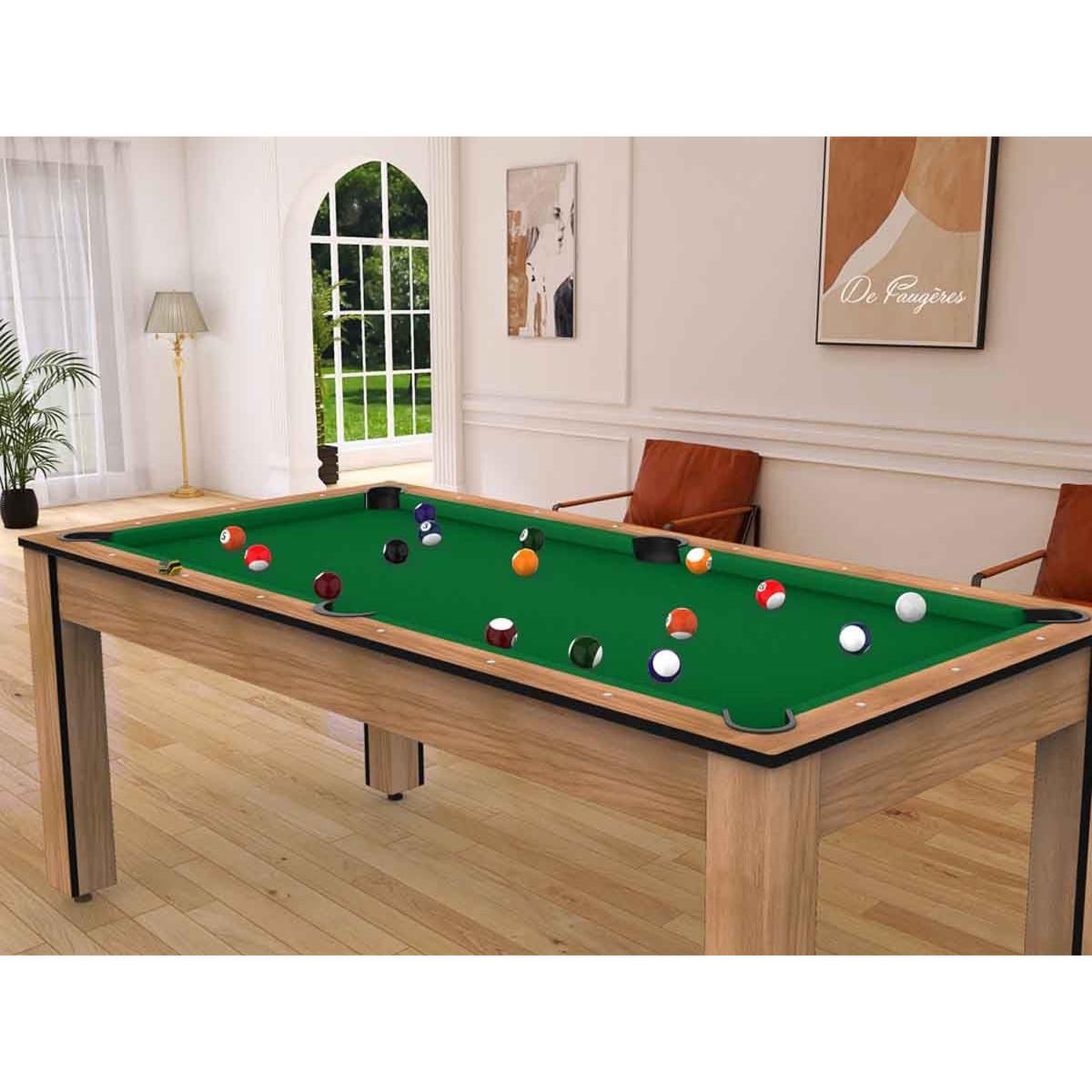 Voir la diapositive 5 : DE FAUGERES Table de Billard Convertible  Oregon  213cm Hêtre & Vert