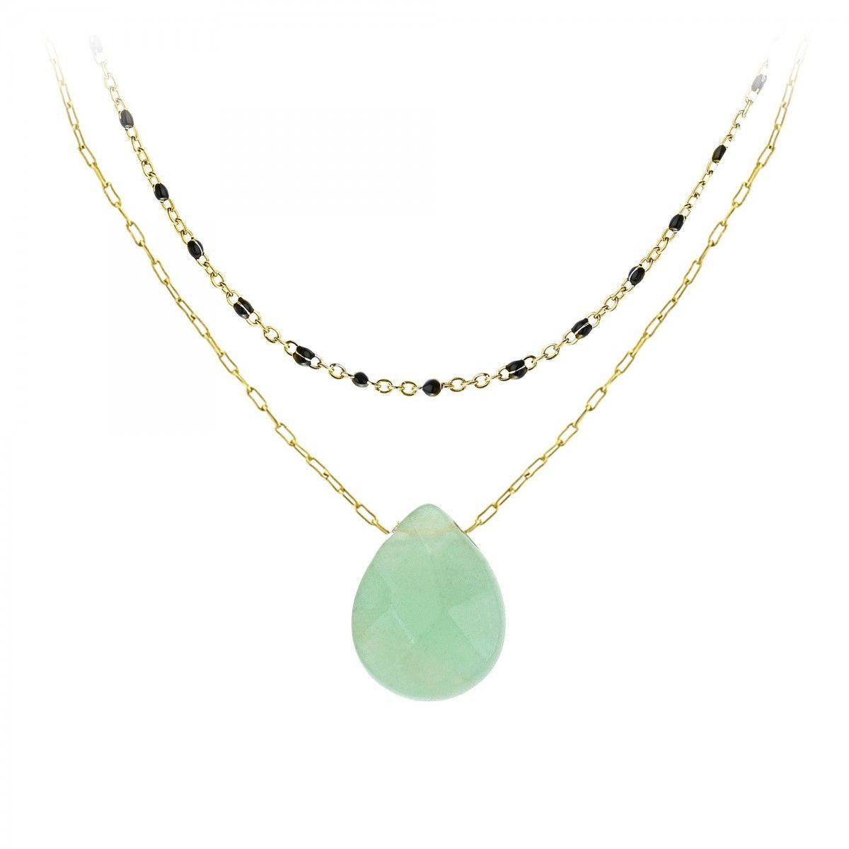 SC BOHEME Lot de 2 colliers SC Bohème en Acier Finement doré orné d'une Malachite