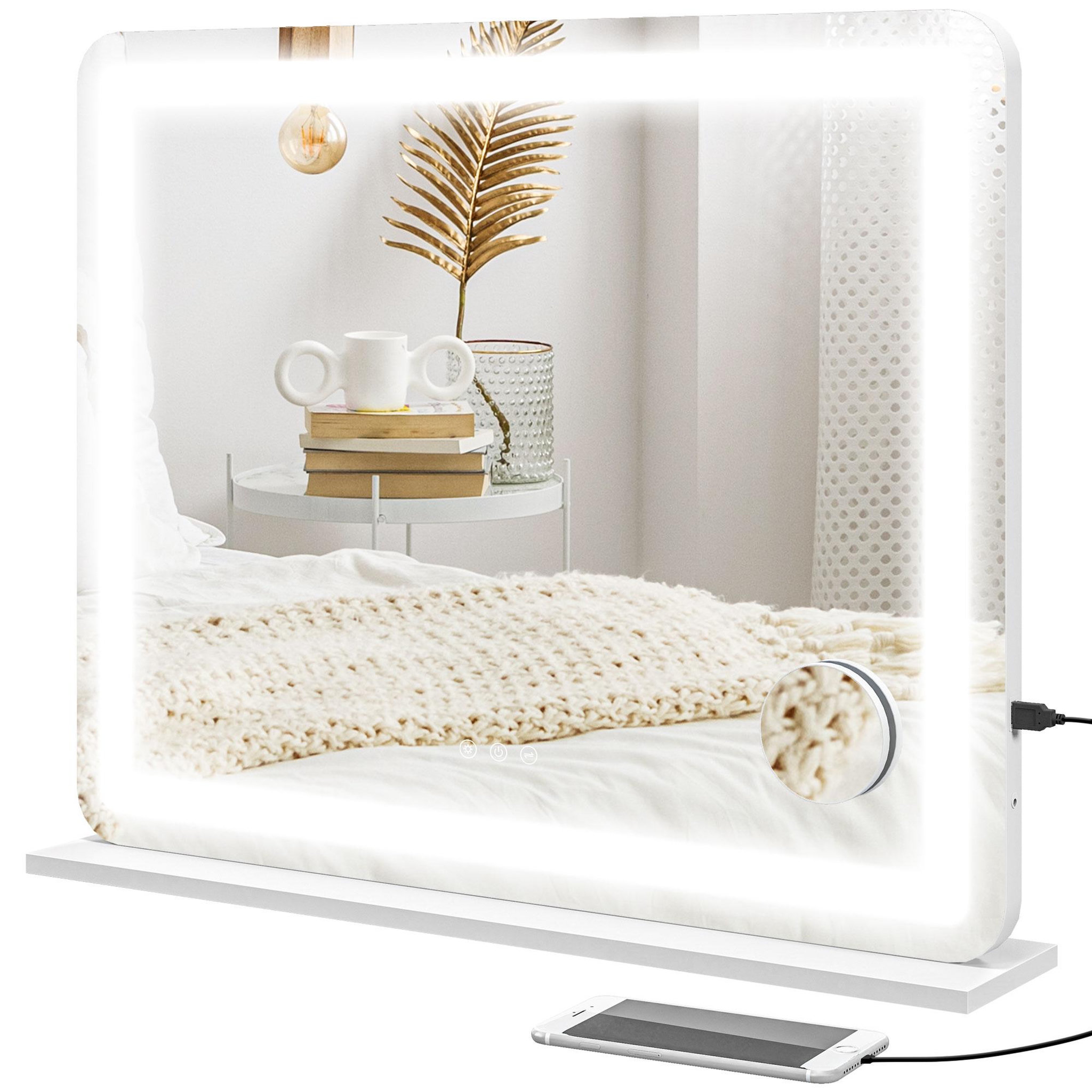 HOMCOM Miroir lumineux led tactile intensité 3 modes d'éclairage grossissement 10x charge usb