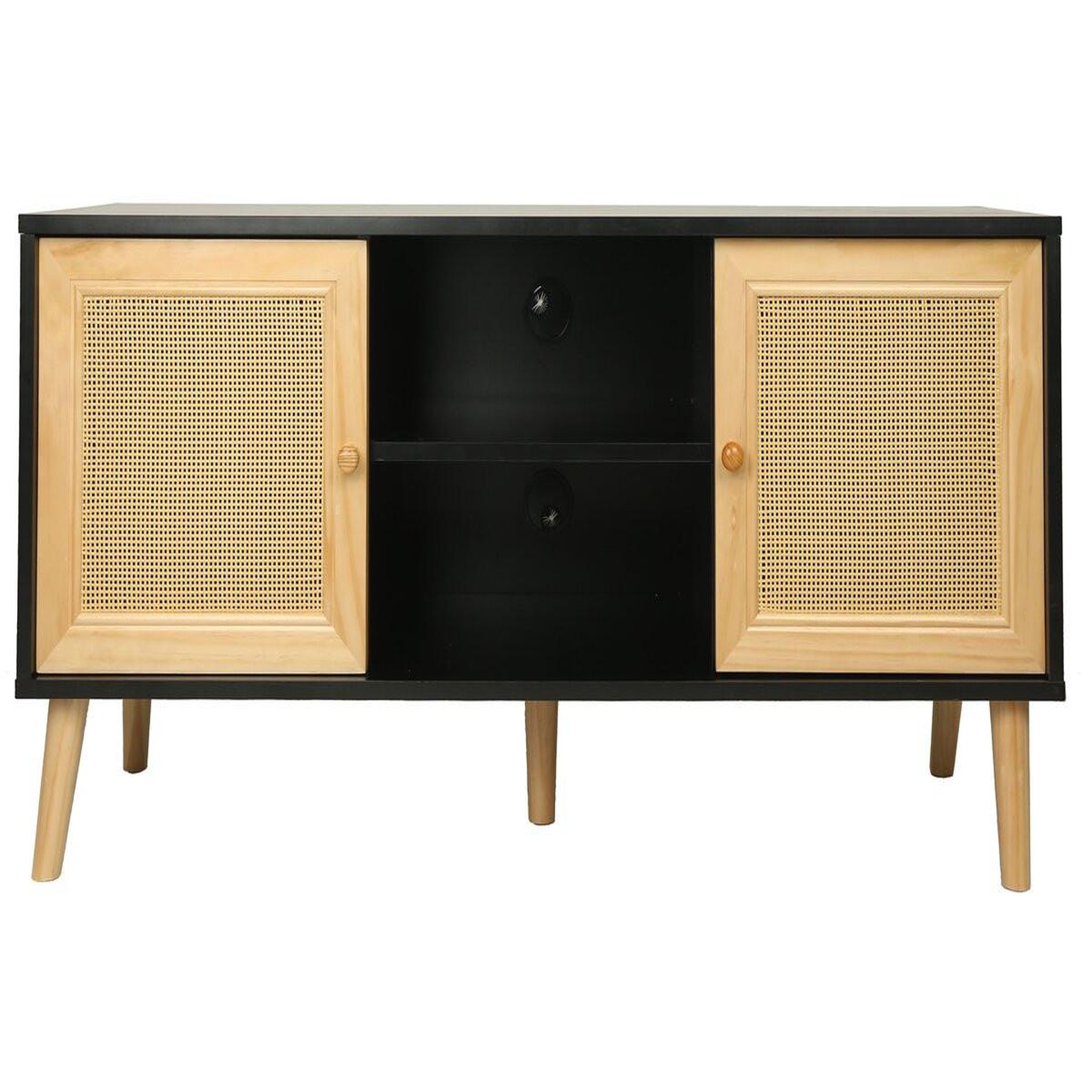 Habitat et Jardin Meuble tv scandinave en cannage  iguane  - 120 x 30 x 56.5 cm - noir