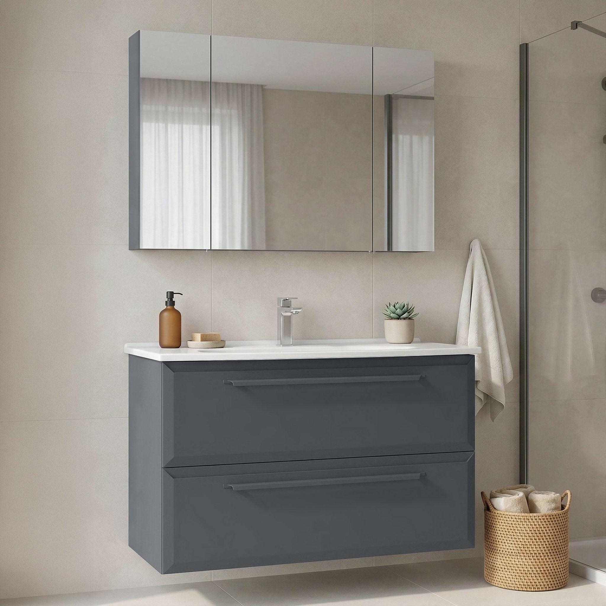Voir la diapositive 2 : Habitat et Jardin Meuble avec simple vasque et miroir  Nuvola 100 v2  - 100 x 50 x 62 cm - Anthracite