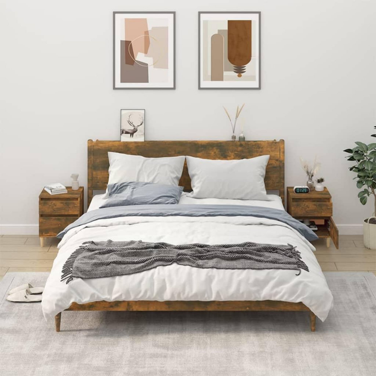 VIDAXL Tables de chevet 2 pcs Chene fume 40x35x50 cm