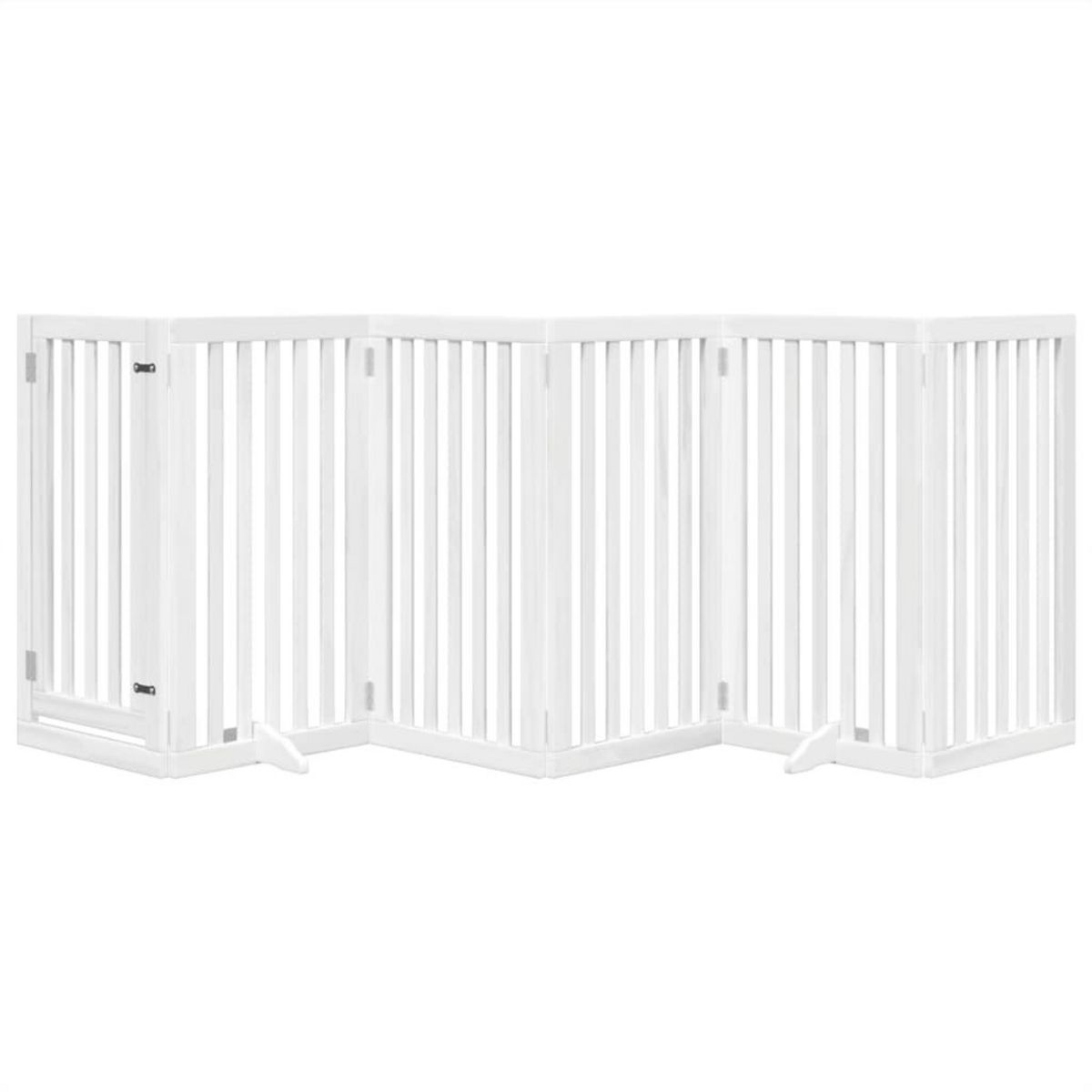 VIDAXL Barriere pour chiens et porte 6 panneaux blanc bois de peuplier