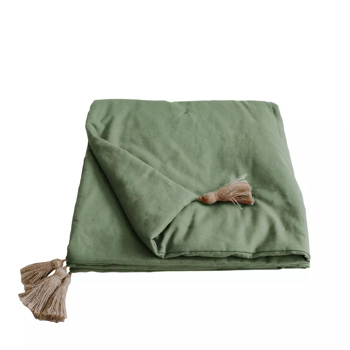 TOILINUX Edredon en coton avec pompons 190x90cm - Vert argile