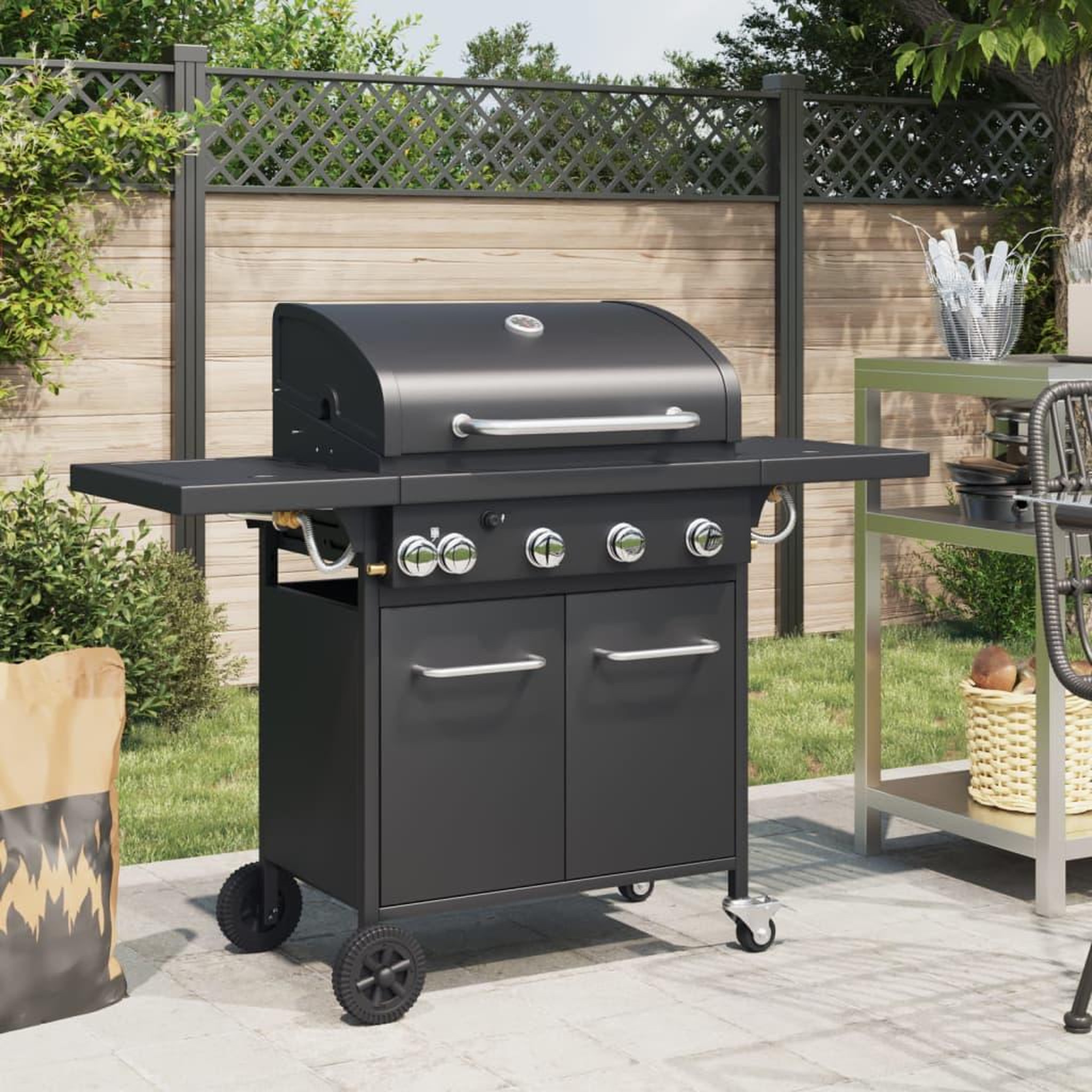 VIDAXL Barbecue gril a gaz avec 5 bruleurs noir acier enduit de poudre