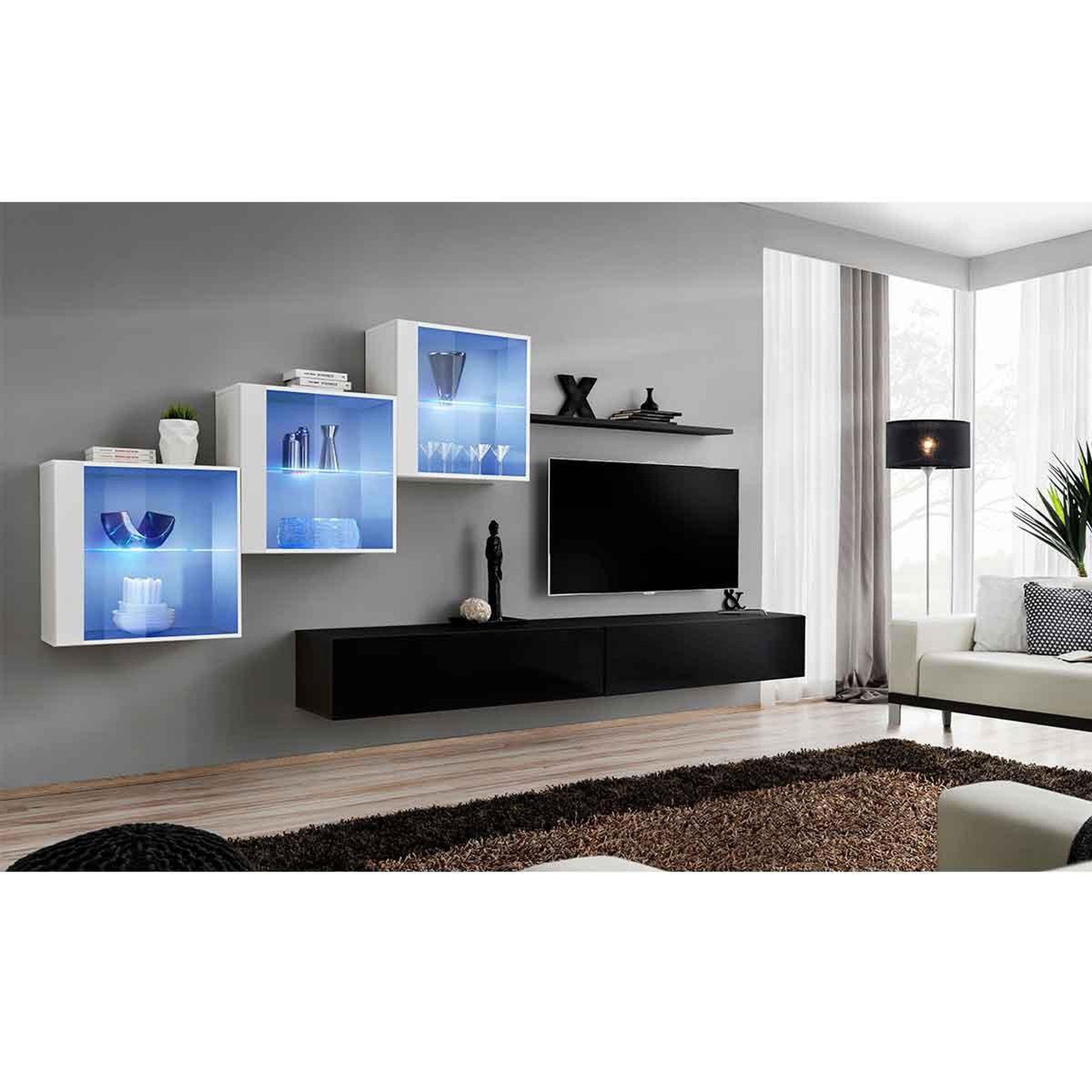 Voir la diapositive 2 : Paris Prix Meuble TV Mural Design  Switch XX  330cm Noir & Blanc