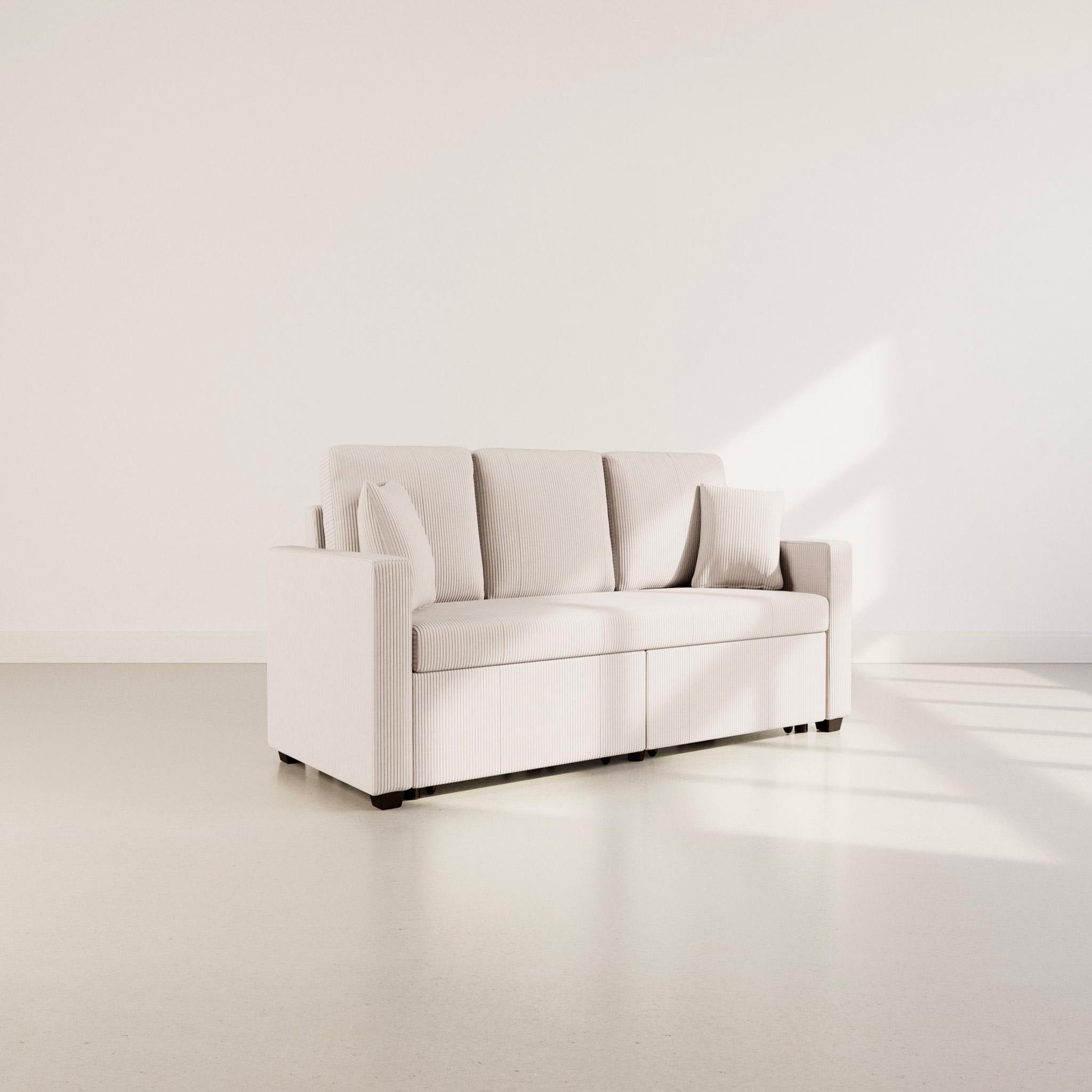 Voir la diapositive 2 : BEST MOBILIER Cyrus - canapé droit 3 places convertible en velours côtelé