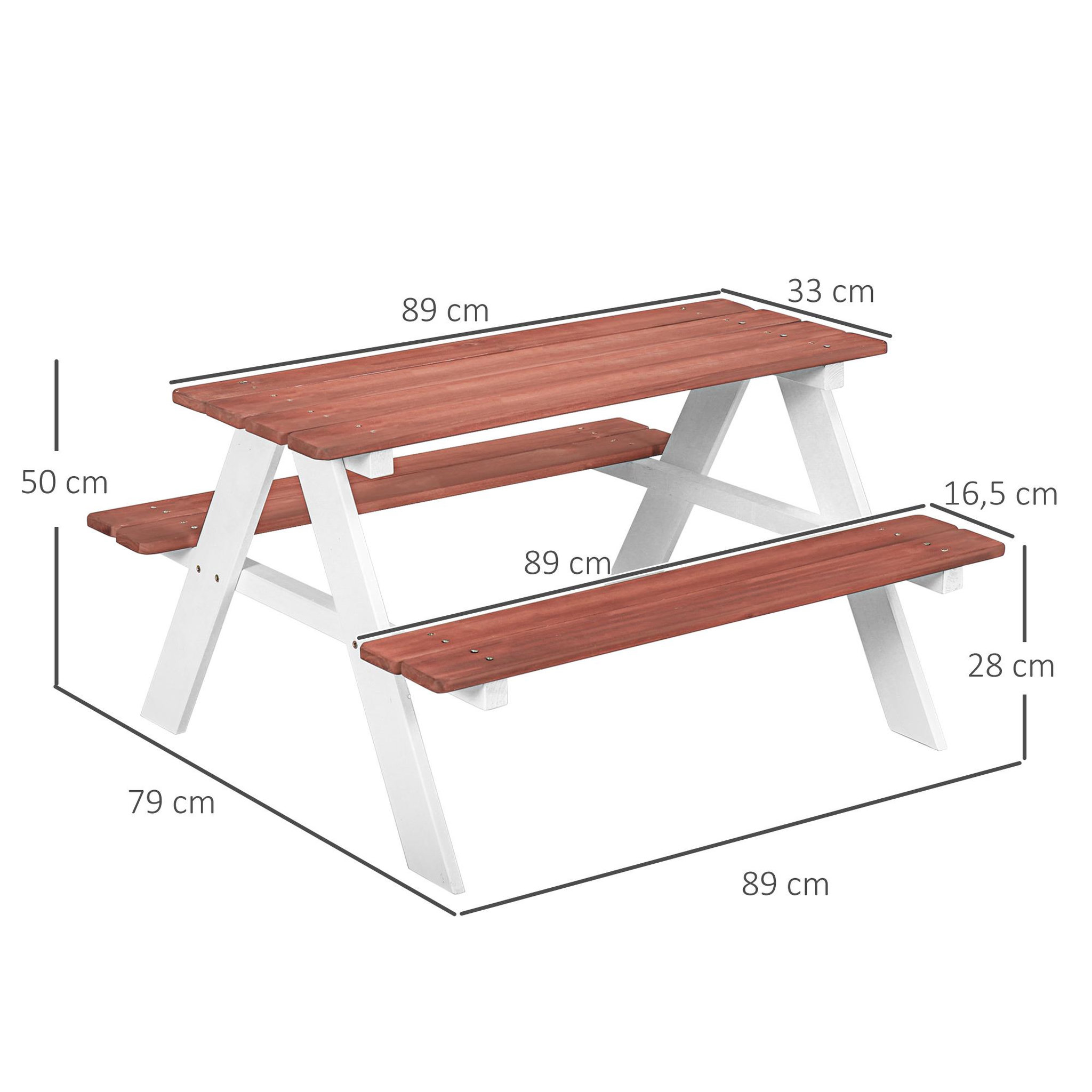 Voir la diapositive 3 : OUTSUNNY Table de pique-nique enfant - 2 bancs - assises, plateau à lattes - bois sapin blanc brique