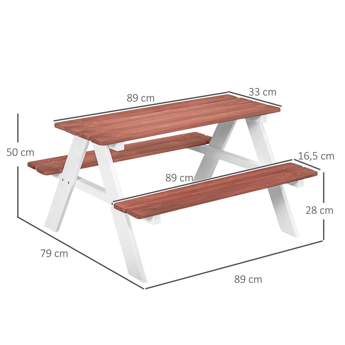 OUTSUNNY Table de pique-nique enfant - 2 bancs - assises, plateau à lattes - bois sapin blanc brique