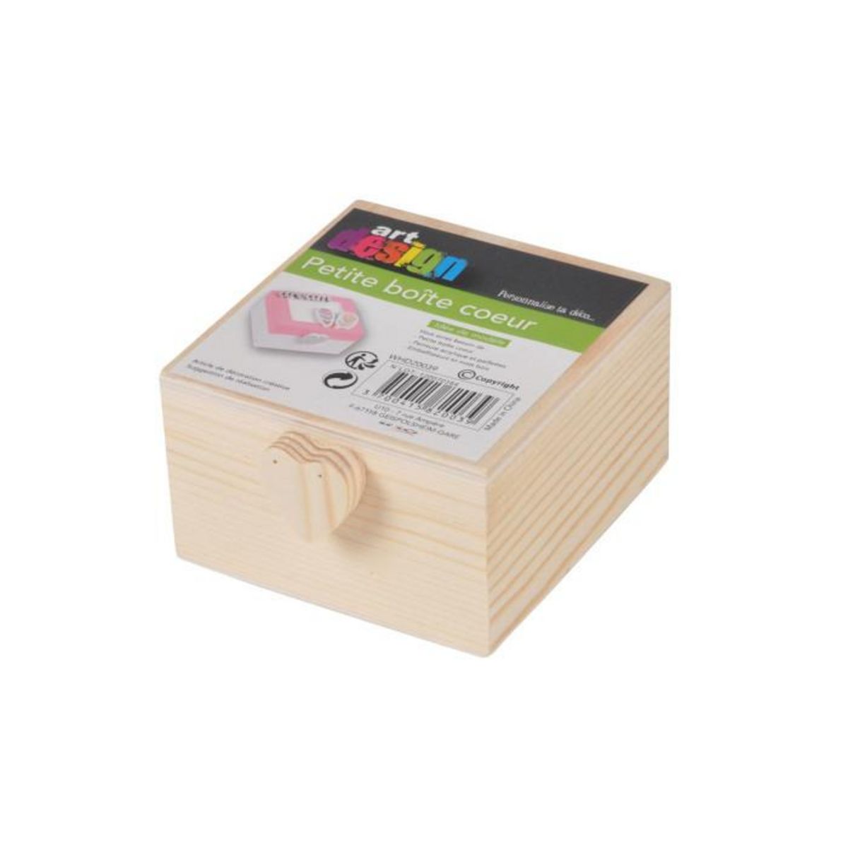 Paris Prix Boîte Déco en Bois  Cube Cœur  7cm Naturel