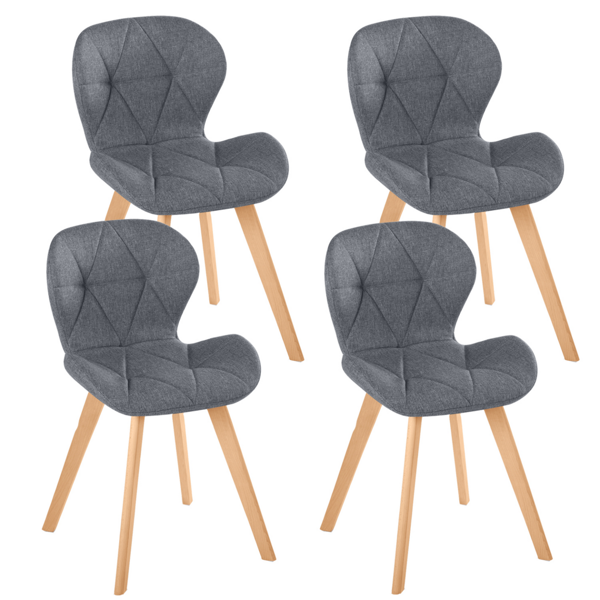 ID MARKET Lot de 4 chaises ROBINE en tissu gris foncé pour salle à manger