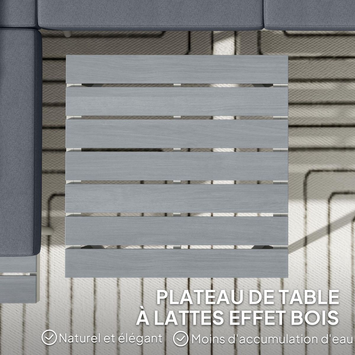 OUTSUNNY Ensemble salon de jardin modulable 4 personnes 3 pièces design métal crème coussins gris