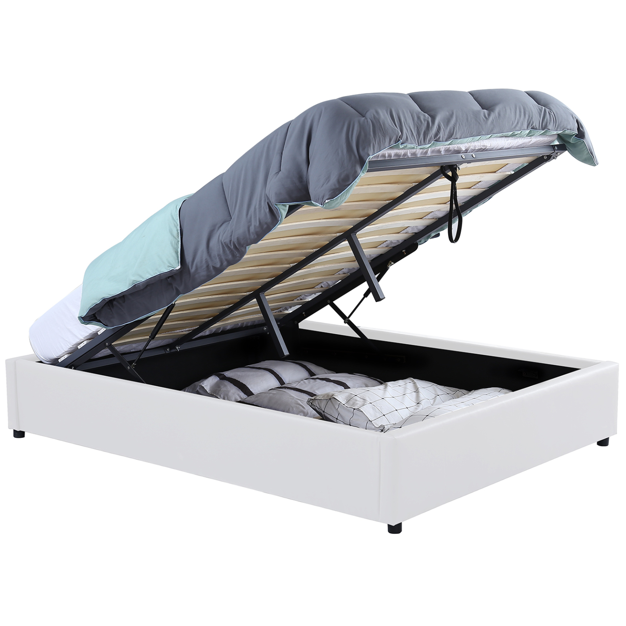 ID MARKET Lit coffre double miami avec sommier 140 x 190 cm pvc blanc