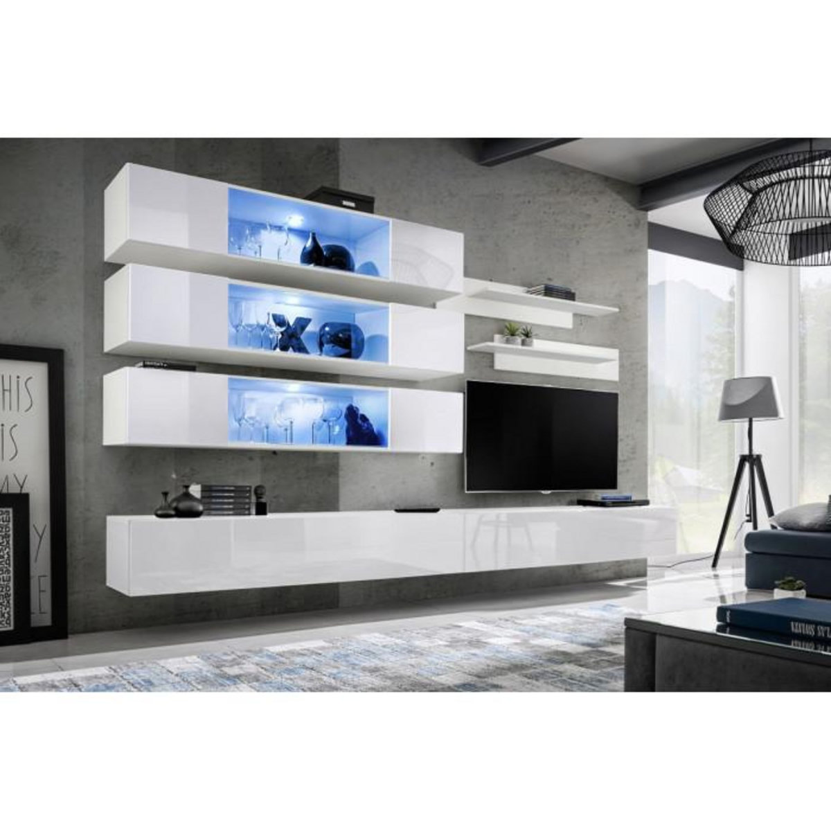 Paris Prix Meuble TV Mural Design  Fly XI  320cm Blanc