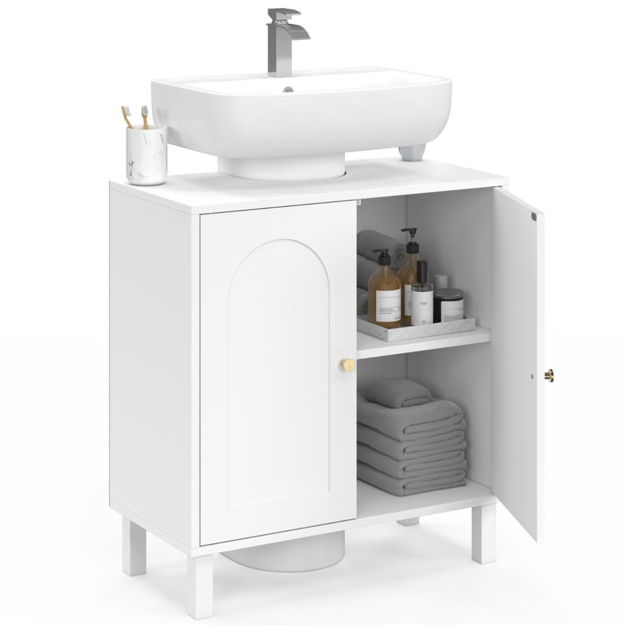 Voir la diapositive 4 : ID MARKET Meuble sous lavabo salle de bain arsene design arche bois blanc