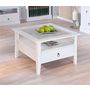 Voir la diapositive 1 : Table basse carrée en bois massif 1 tiroir plateau verre L75cm CASSIS