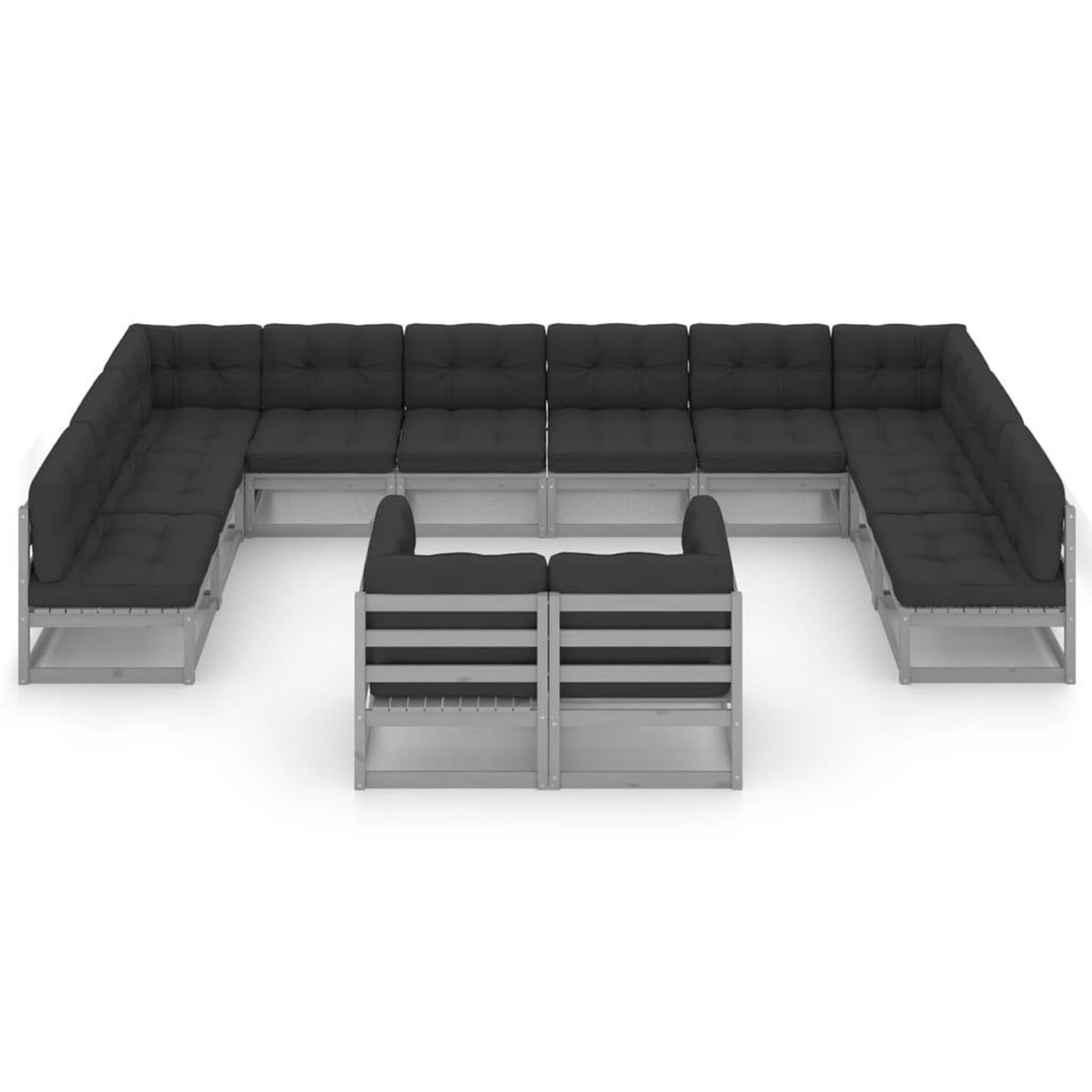 Voir la diapositive 3 : VIDAXL Salon de jardin 12 pcs avec coussins Gris Bois de pin massif
