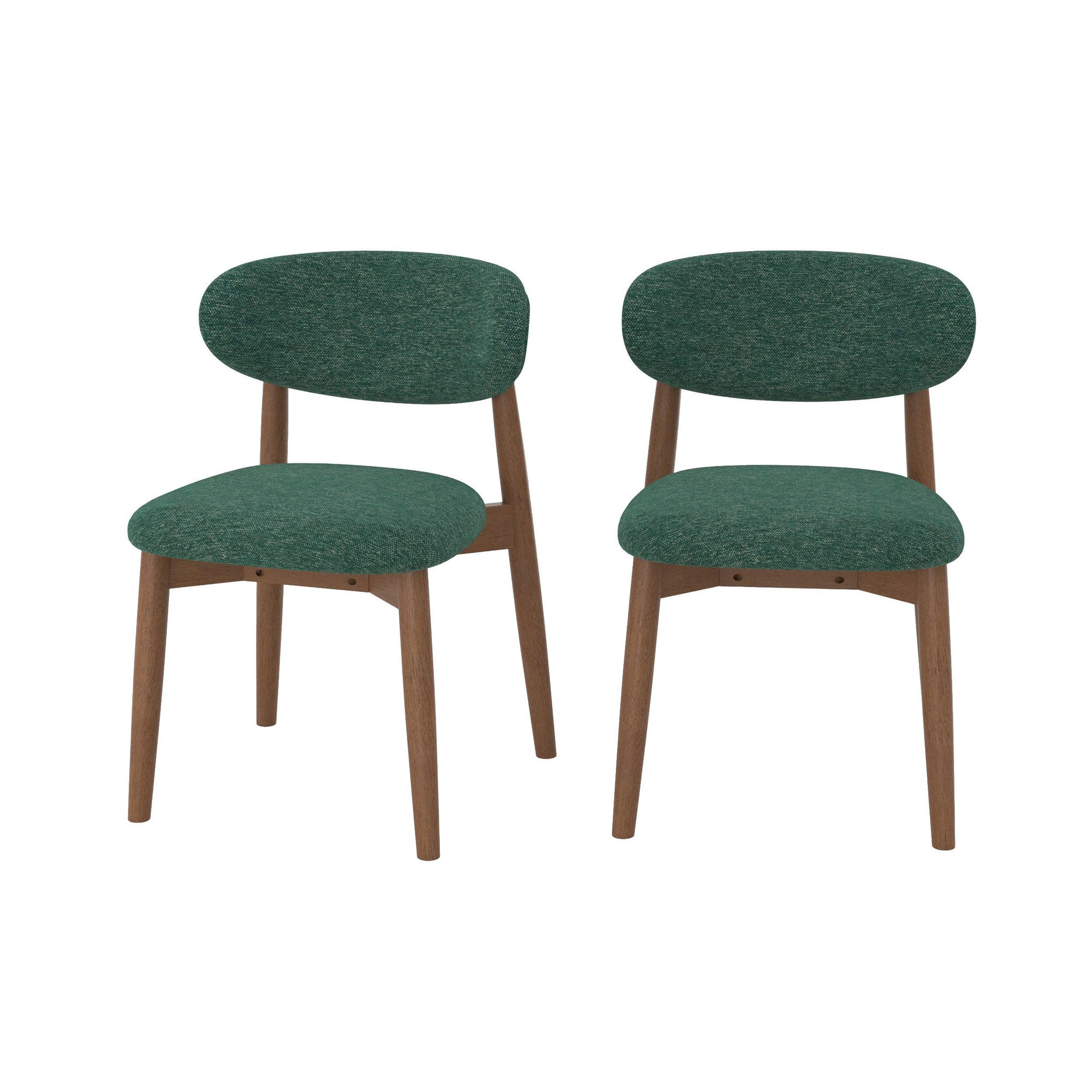 MAISON PAVANE Lot de 2 chaises en tissu vert sapin et bois d'hévéa foncé-yuna