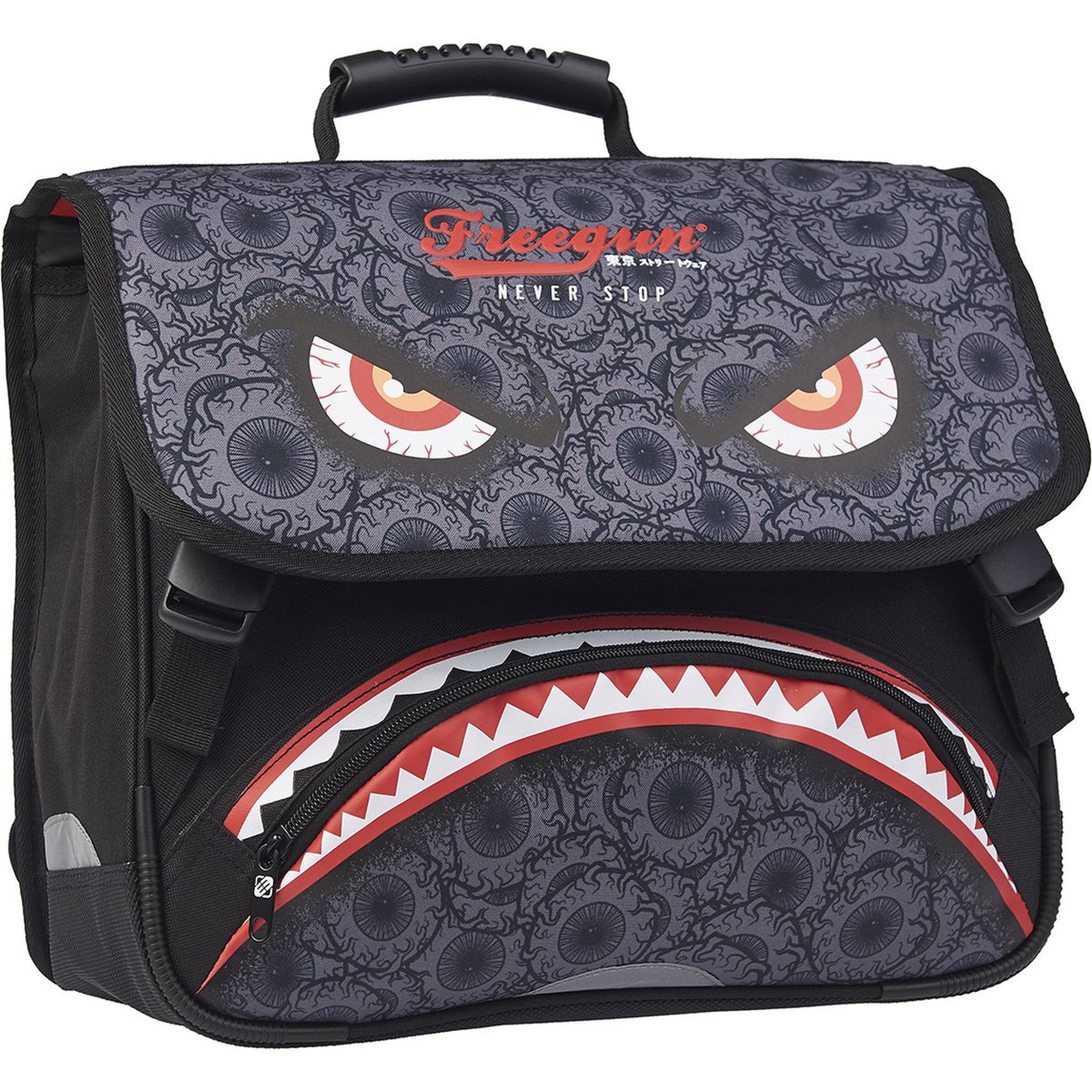 Voir la diapositive 2 : FREEGUN Cartable 38 cm CP/CE1/CE2 noir et rouge 