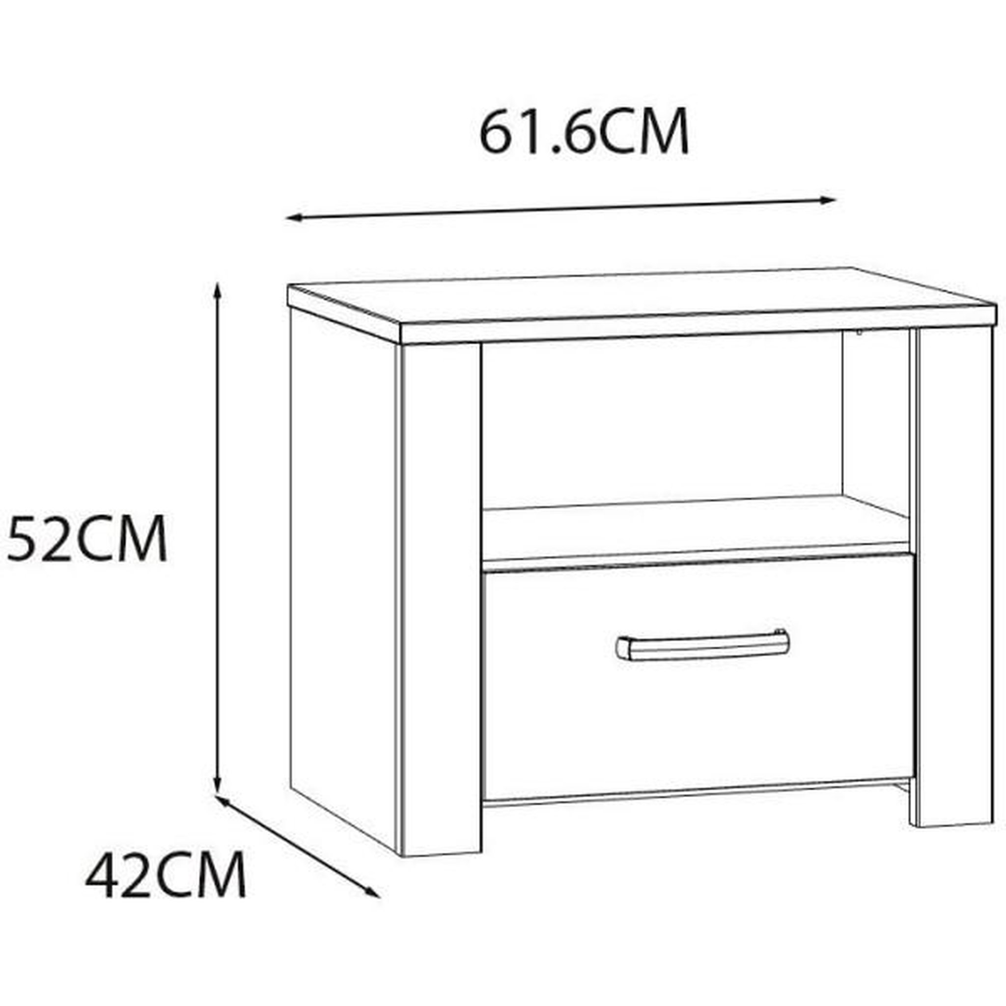 Voir la diapositive 6 : MARKET24 Chevet 1 tiroir et 1 niche - BOHOL - Chene / Blanc - L61,6 x P42 x H52 cm