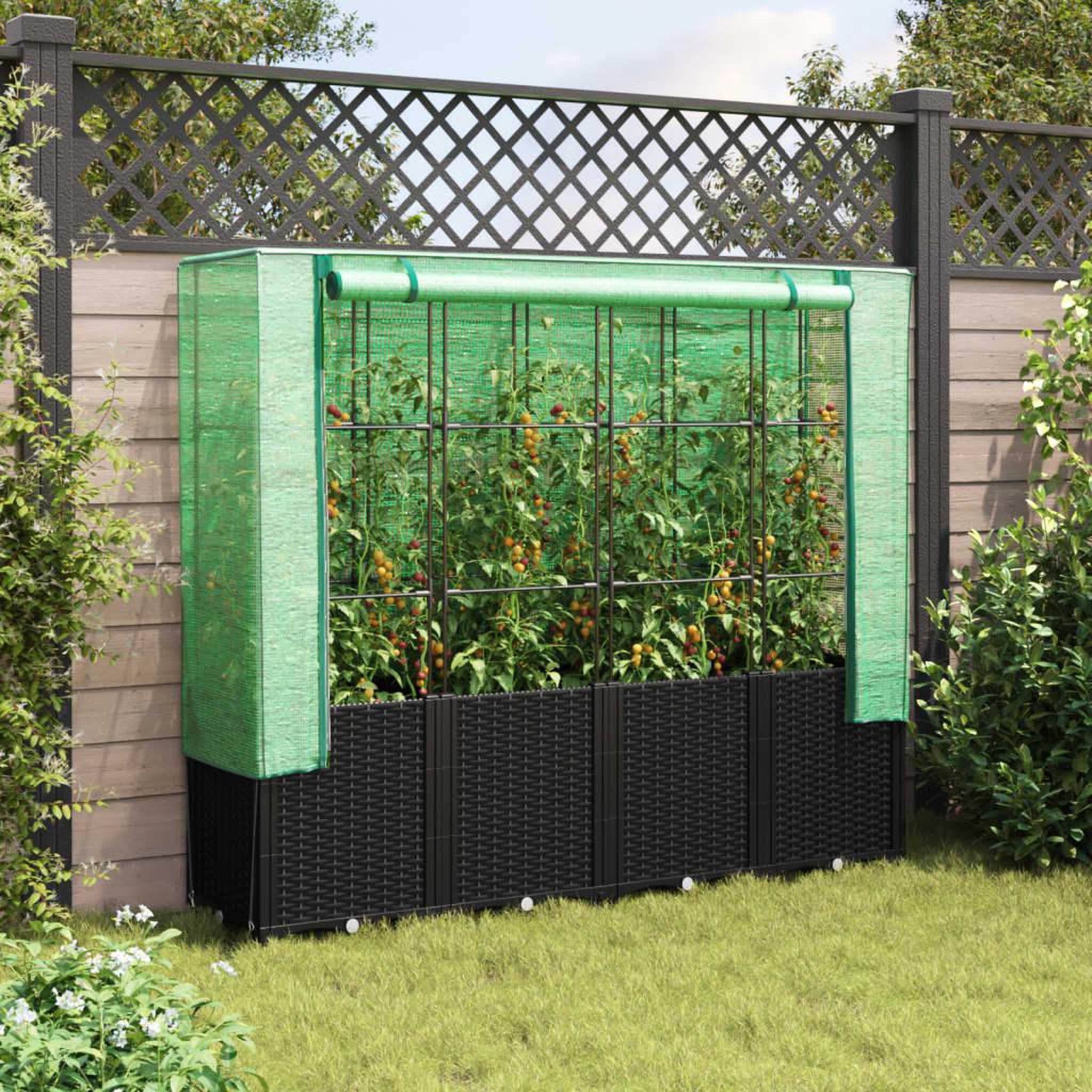Voir la diapositive 3 : VIDAXL Jardiniere surelevee avec housse aspect rotin 160x40x153 cm