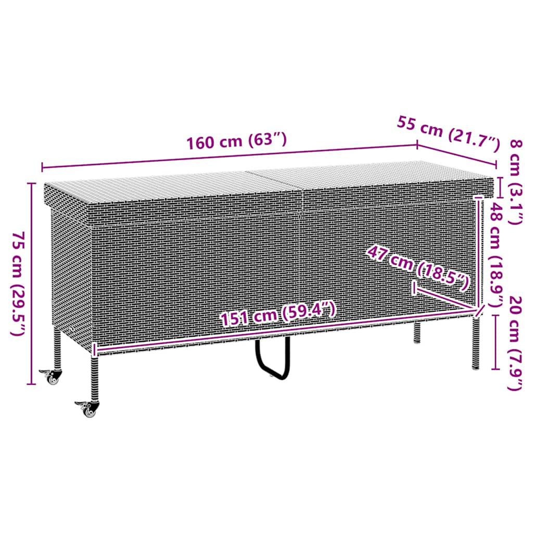 Voir la diapositive 6 : VIDAXL Boîte rangement jardin roues beige 160x55x75 cm resine tressee