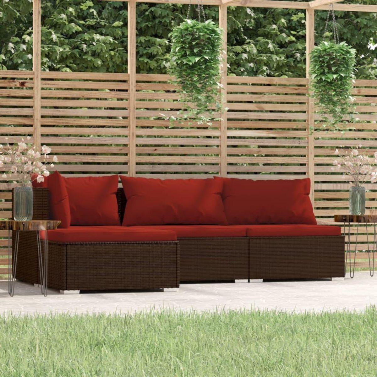 VIDAXL Salon de jardin 4 pcs avec coussins Marron Resine tressee