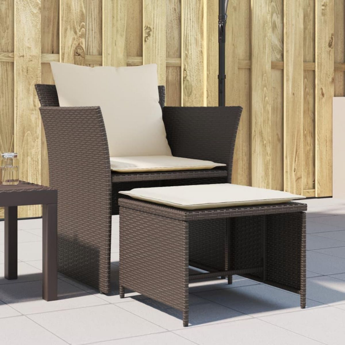 VIDAXL Chaise de jardin avec tabouret marron resine tressee