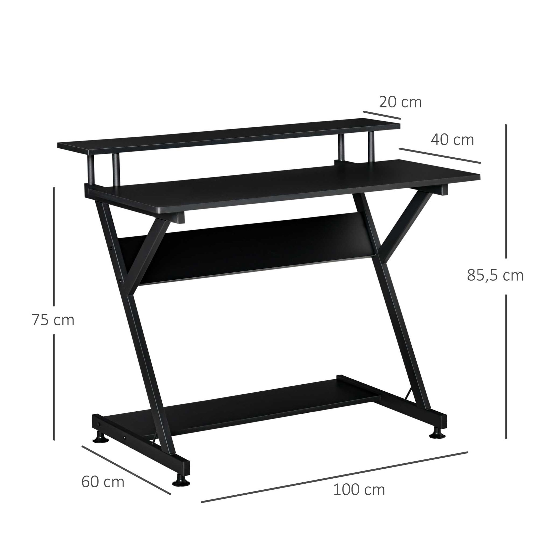 Voir la diapositive 3 : HOMCOM Bureau informatique gamer avec étagères dim. 100L x 60l x 85,5H cm MDF métal noir