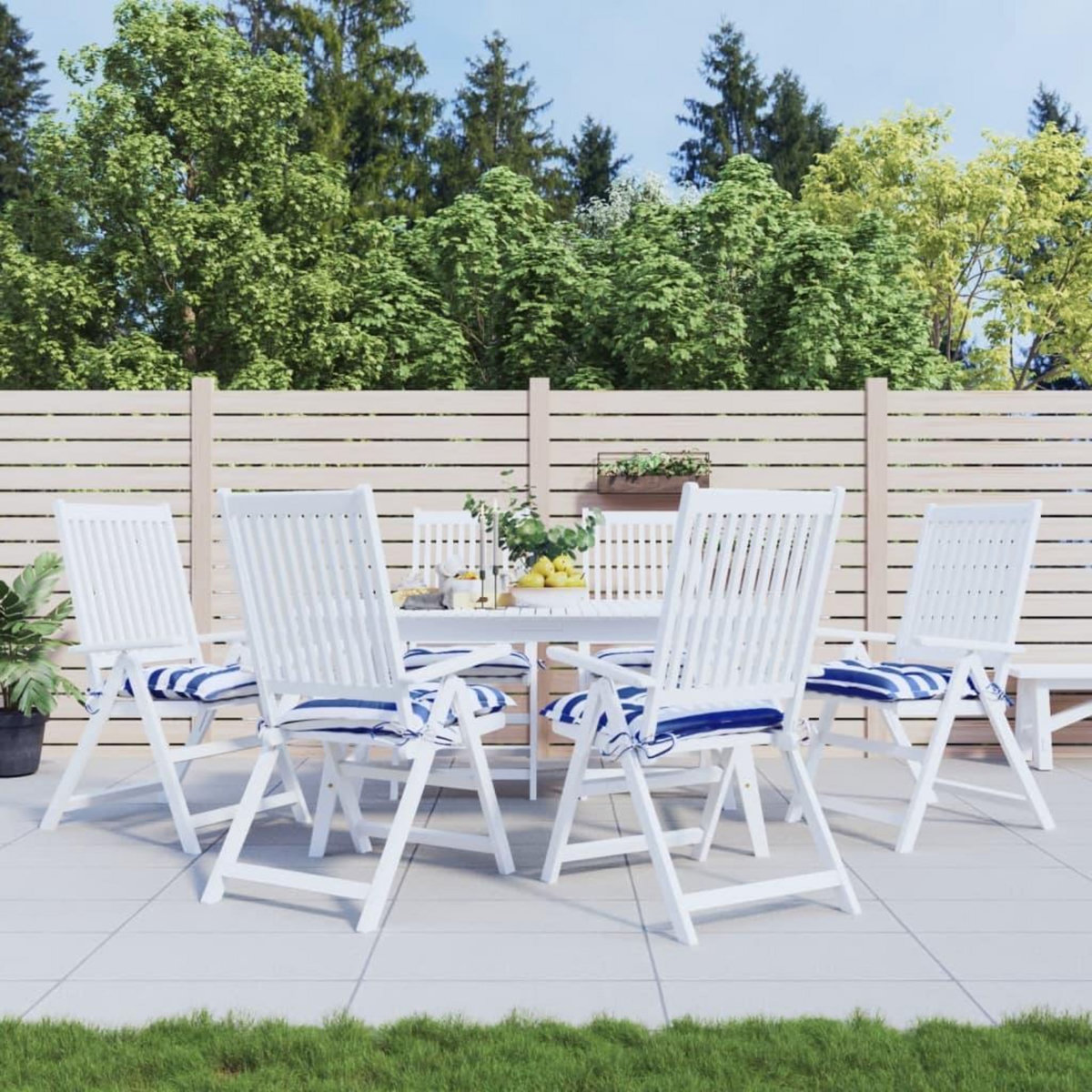VIDAXL Coussins de chaise lot de 6 rayures bleues blanches 40x40x7 cm