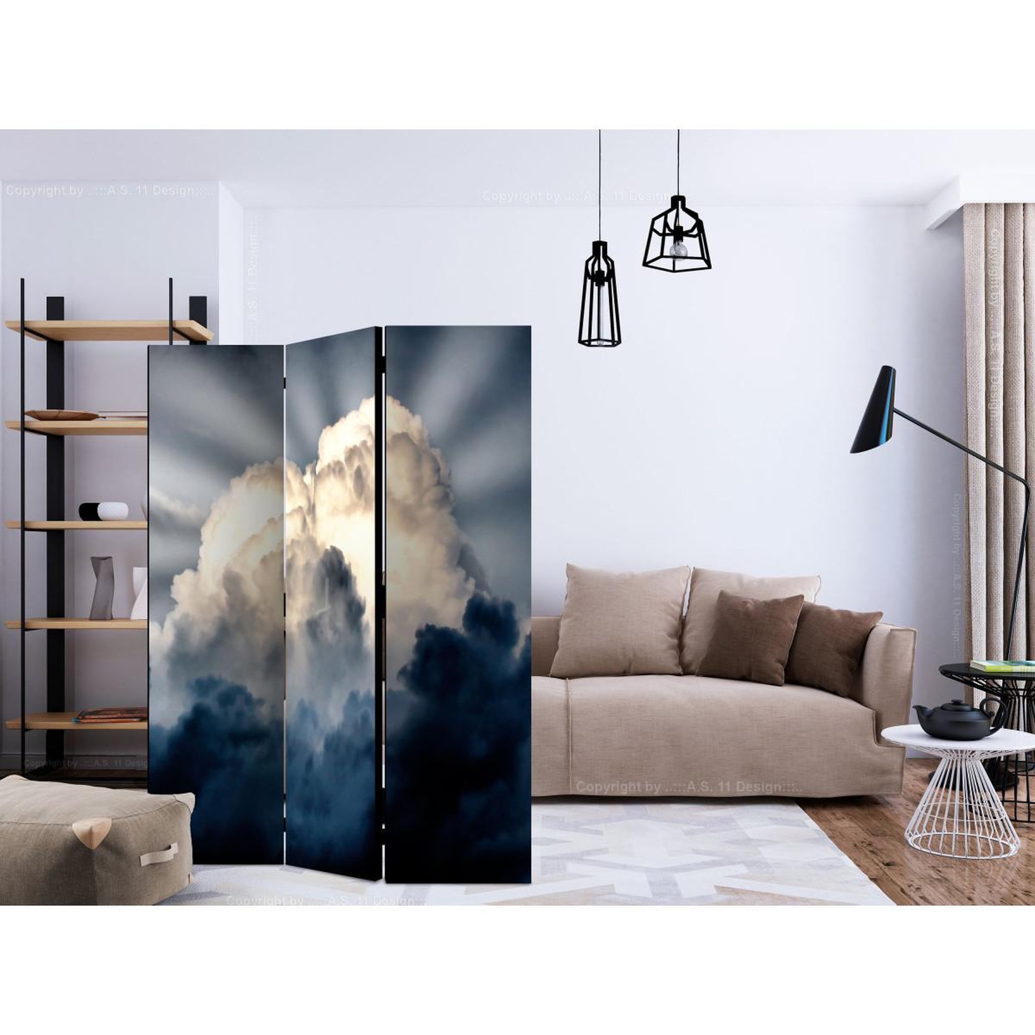 Voir la diapositive 2 : Paris Prix Paravent 3 volets  rays in the sky  135x172cm