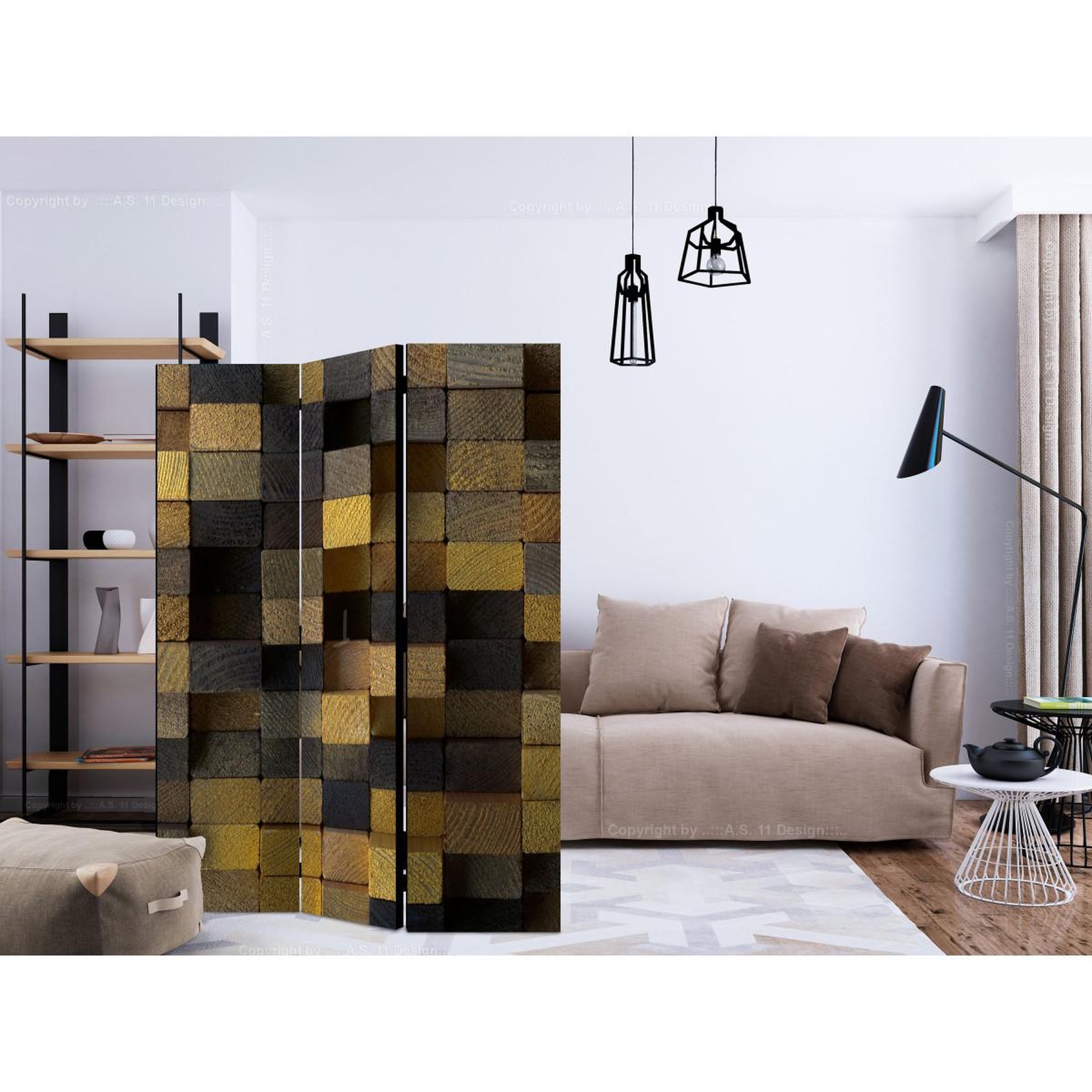 Voir la diapositive 2 : Paris Prix Paravent 3 volets  wooden cubes  135x172cm