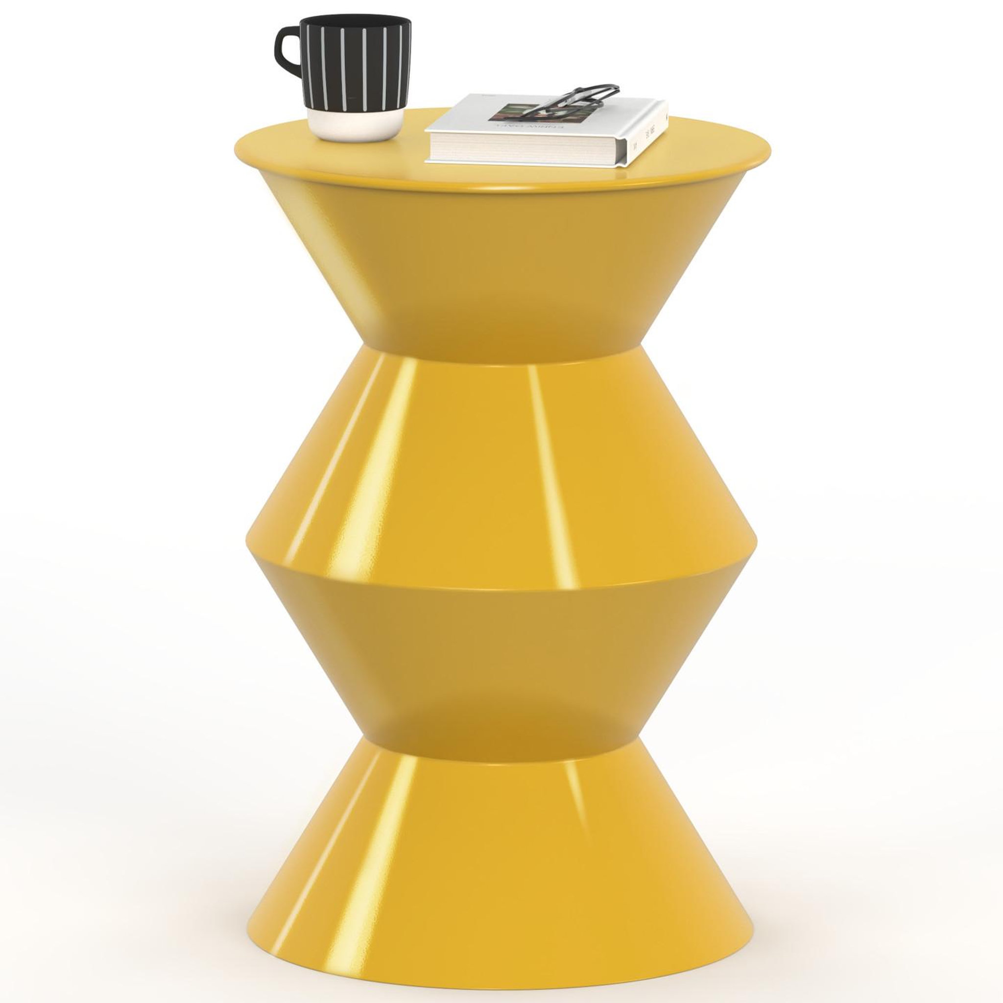 ID MARKET Table d'appoint ronde, bout de canapé, table de chevet irene 30 cm métal jaune foncé