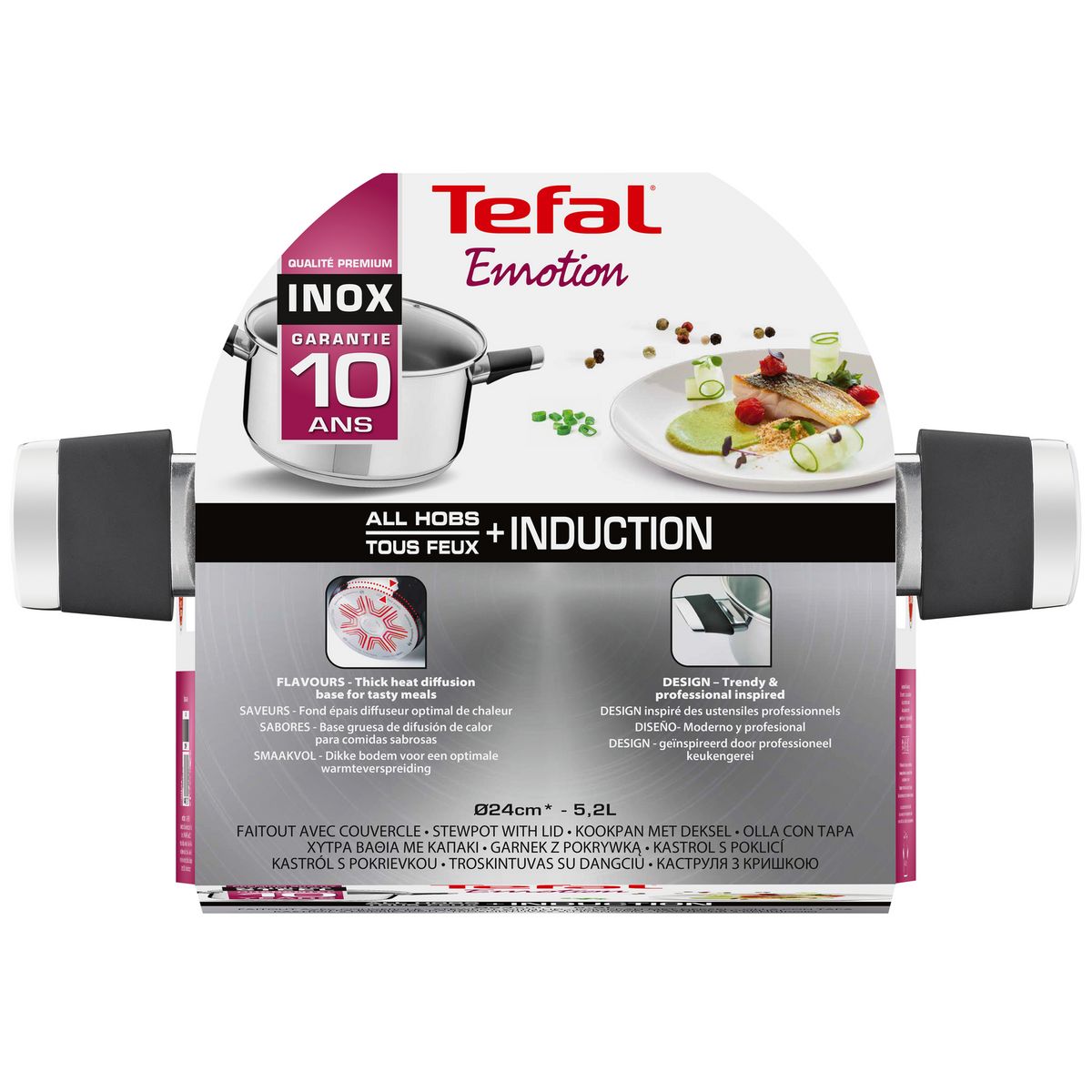 TEFAL Faitout induction EMOTION  inox 24 cm + CV verre 